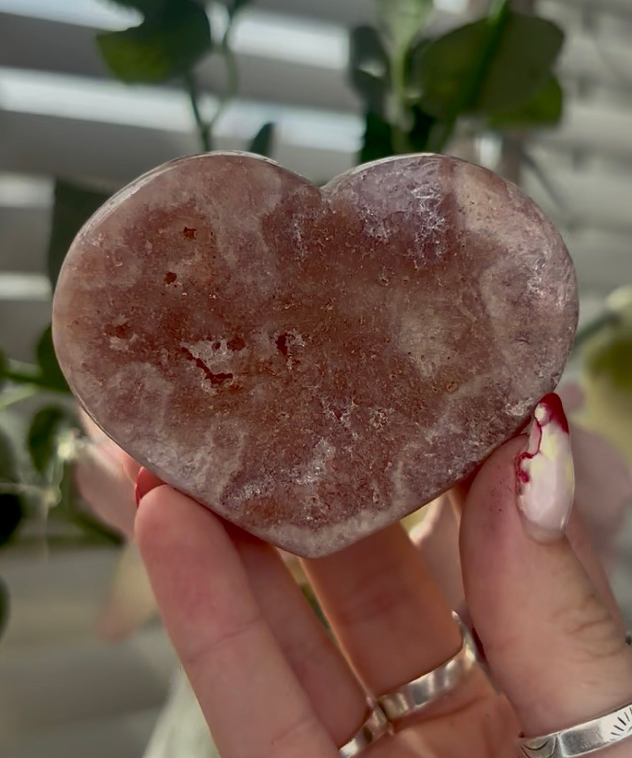 Mini pink amethyst heart - comes with stand