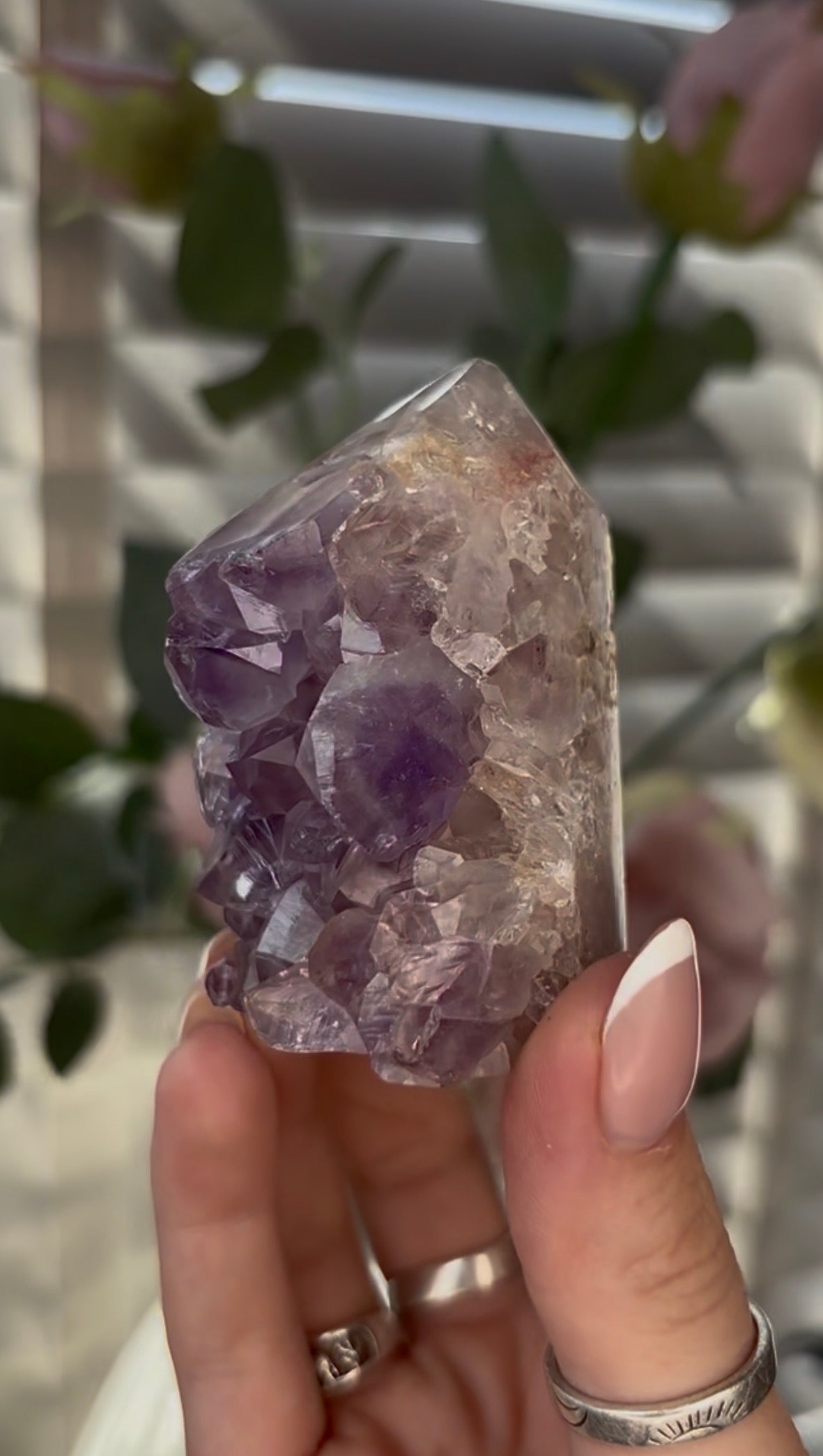 Beautiful, chunky Pink amethyst tower with purple quartz 7cm(h) by 4.5cm(w)