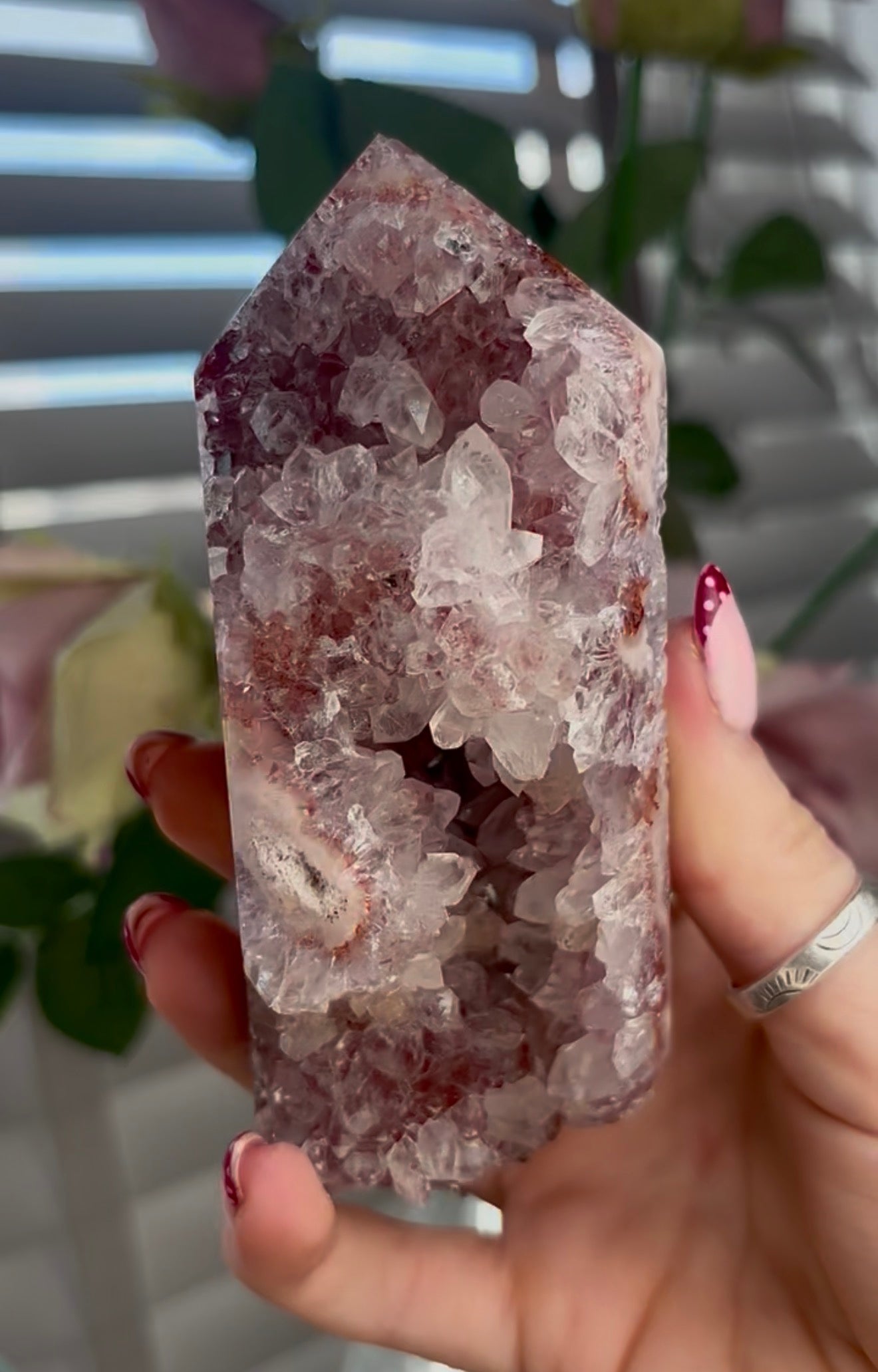 Pink amethyst tower with jasper and quartz