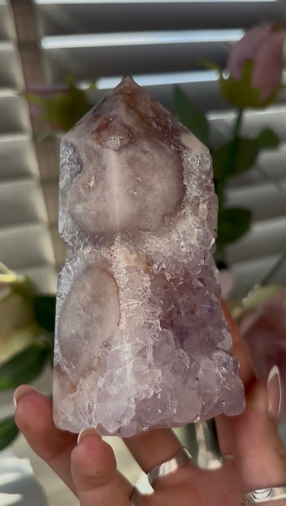 Beautiful, chunky Pink amethyst tower with lilac quartz 11.5cm(h) by 6.5cm(w)