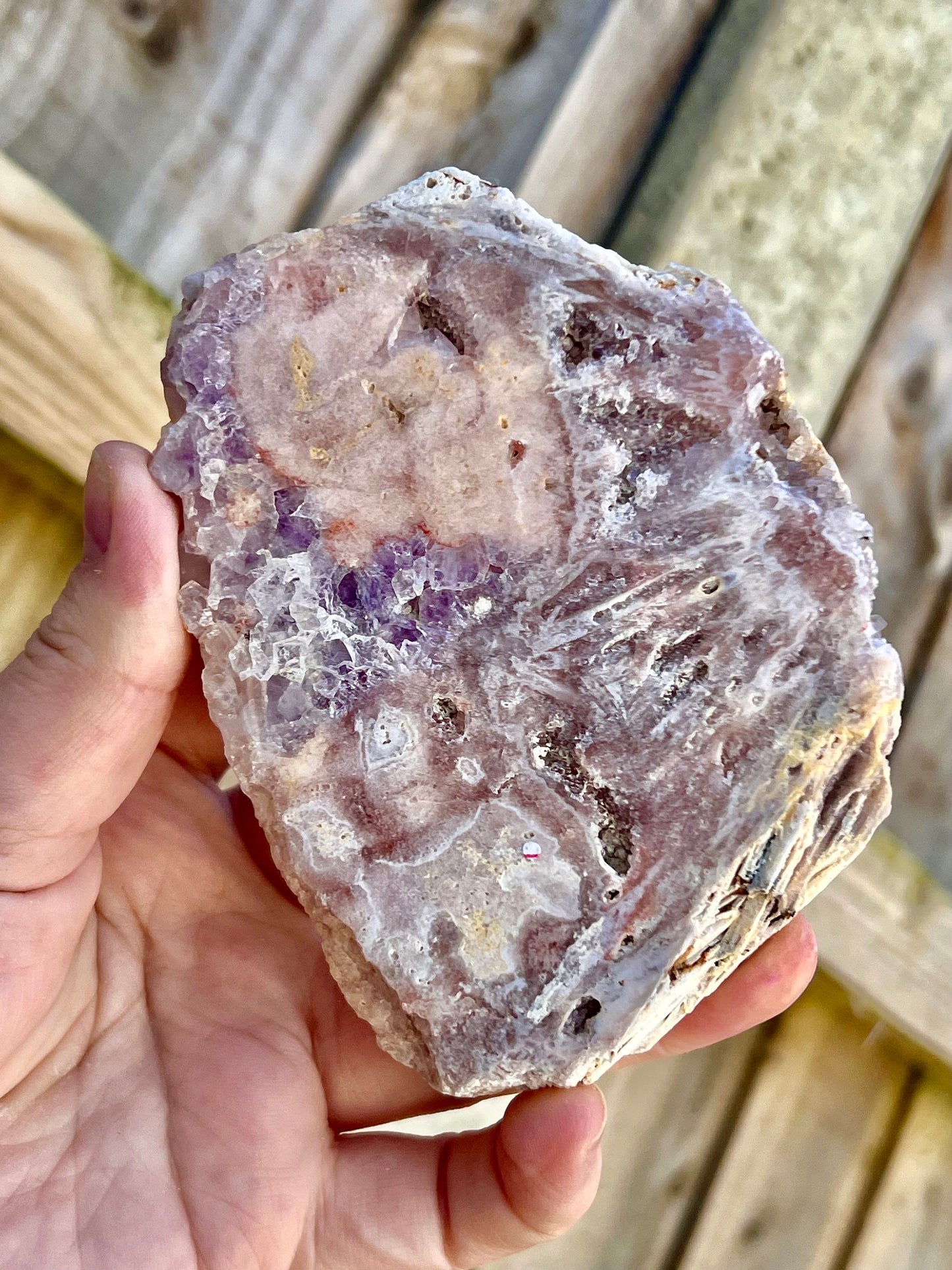 pink amethyst slab with purple quartz