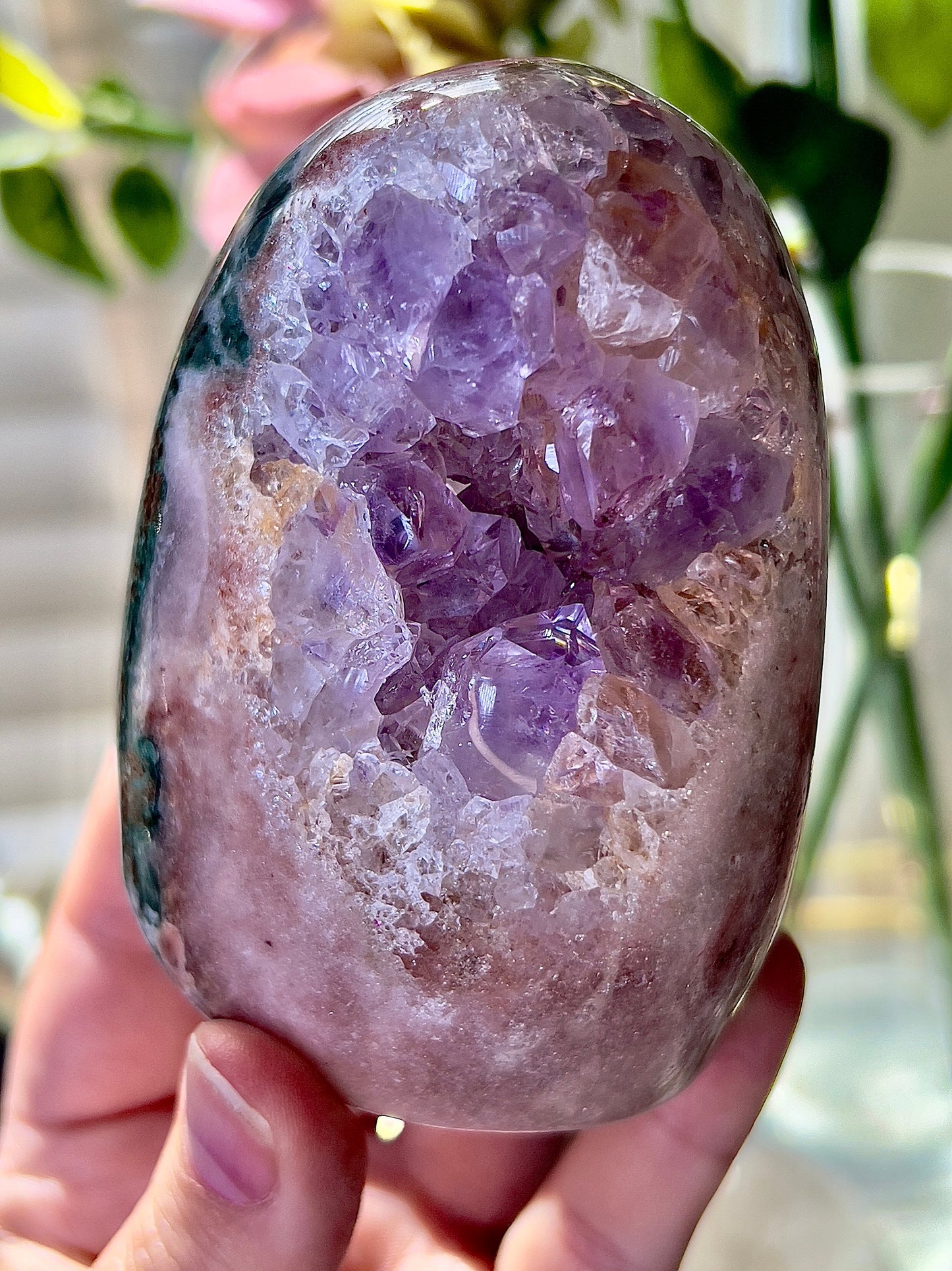 High grade pink amethyst, Freeform with purple quartz and green jasper
