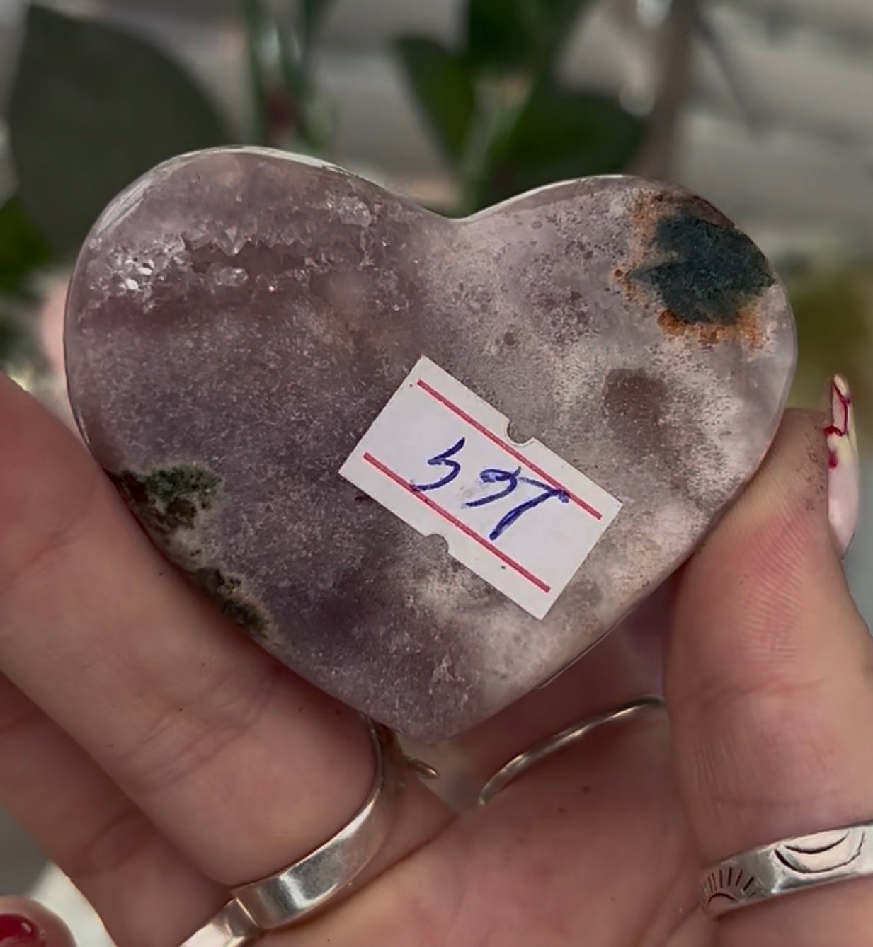 Mini pink amethyst heart - comes with stand