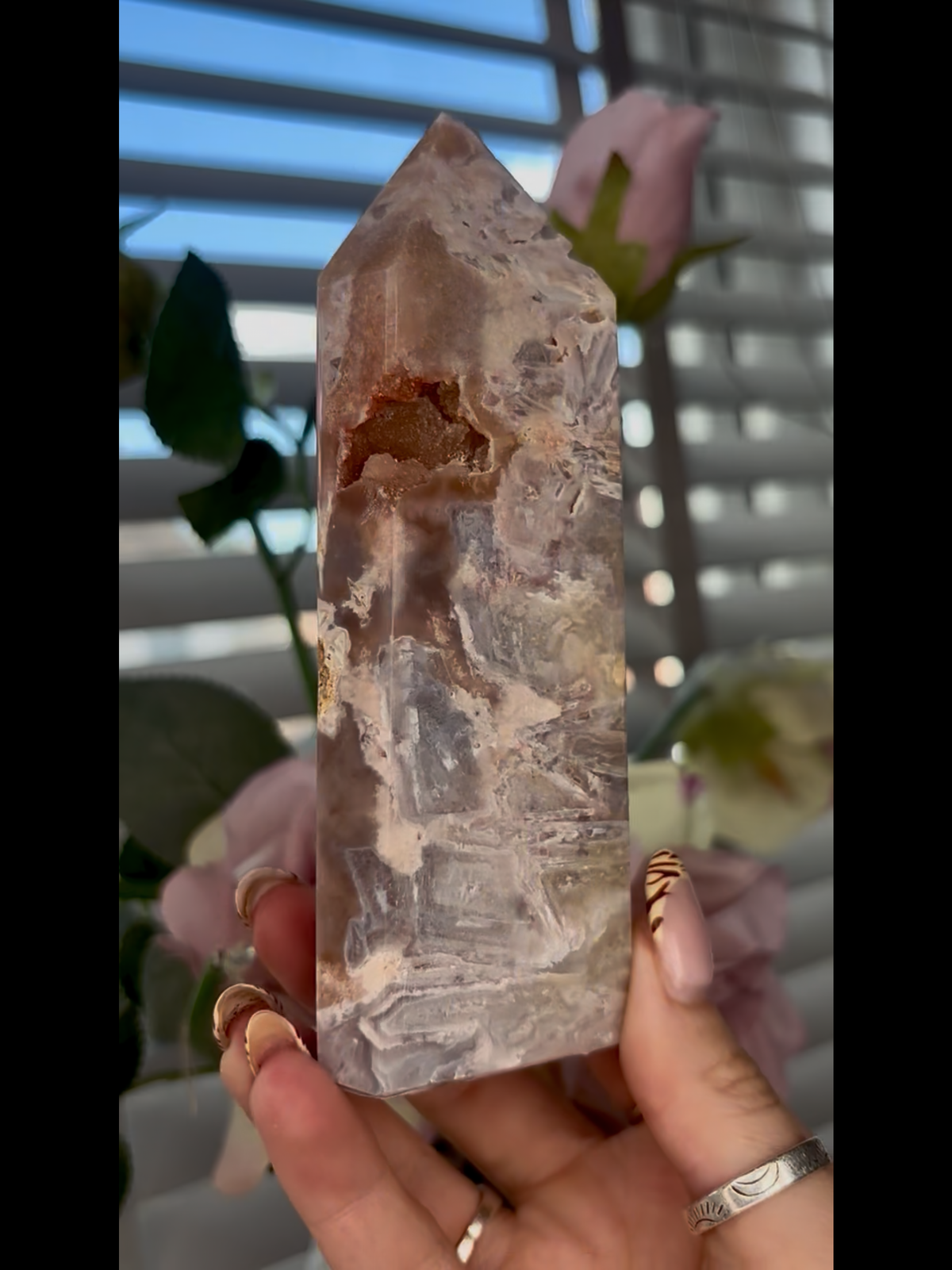 Beautiful, Pink amethyst tower with rutile 14cm tall 450g PAT74