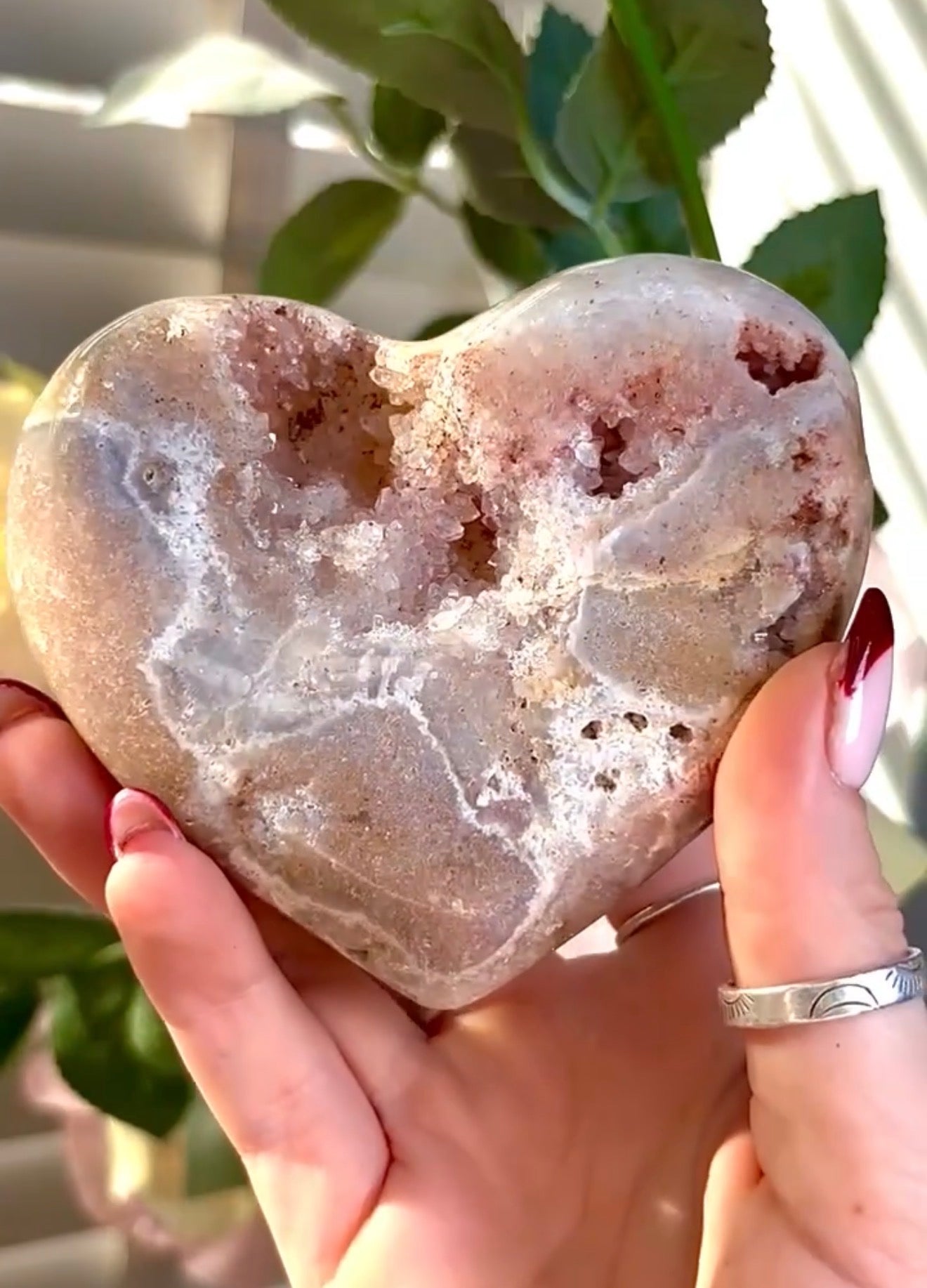 pink amethyst heart - comes with stand