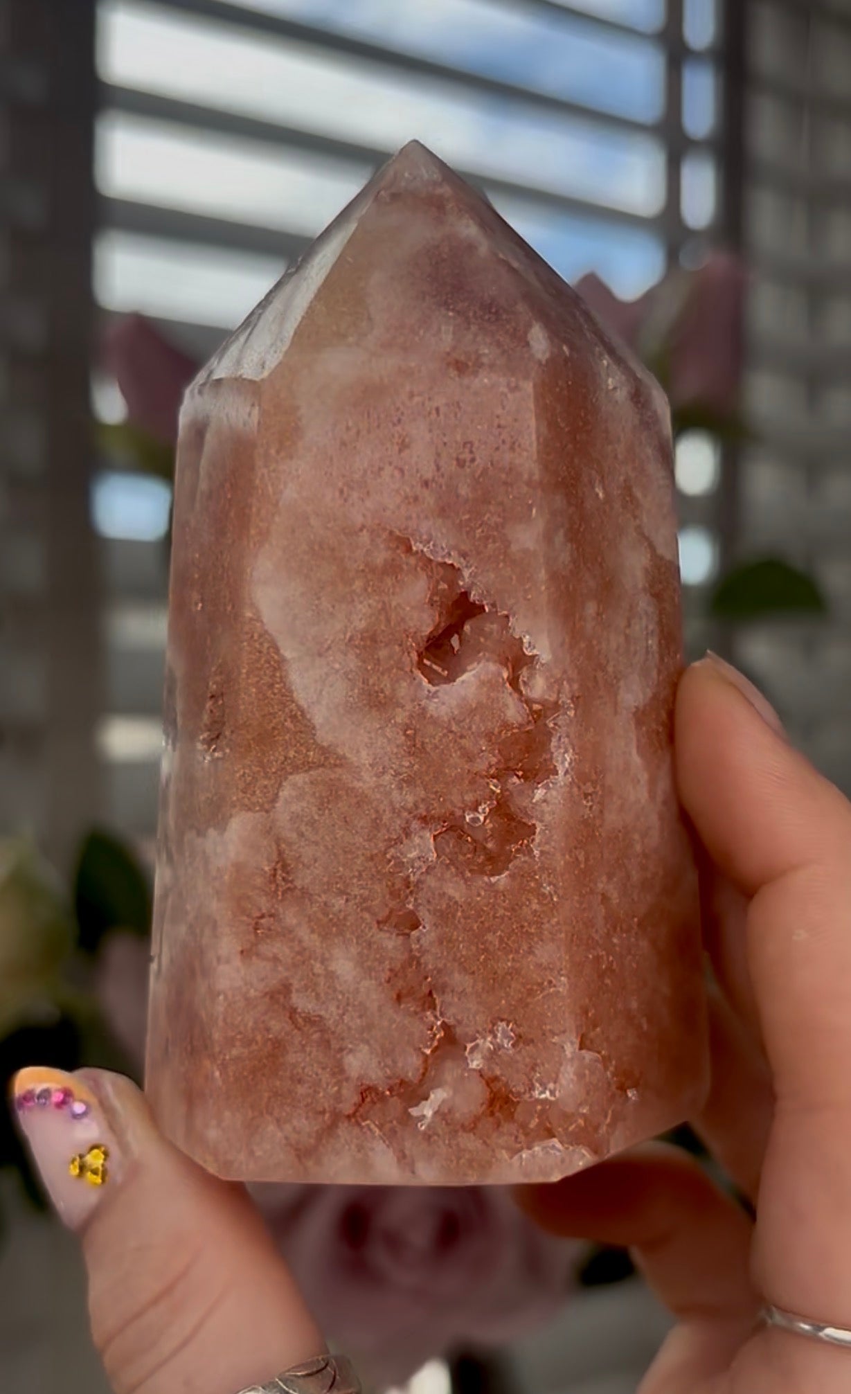 Beautiful, high quality, Pink amethyst tower in peach tone