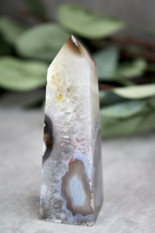 Gorgeous green chlorite tower x black flower agate