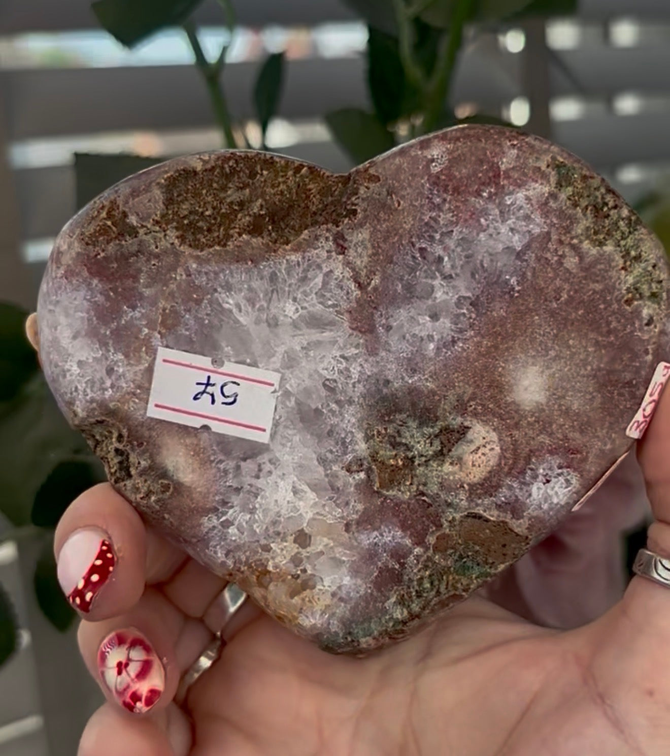 Beautiful pink amethyst heart with quartz - comes with stand (10.8cm)