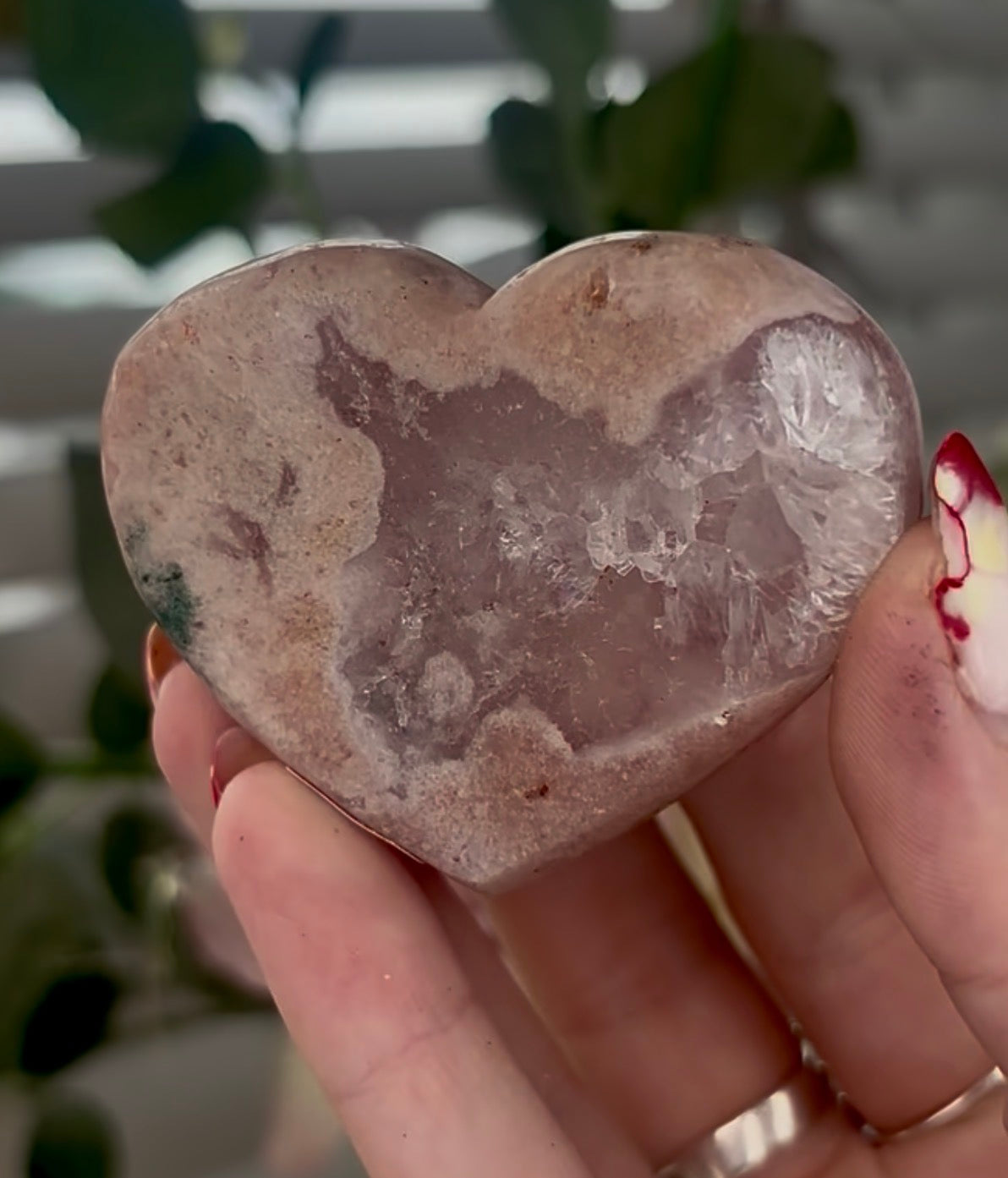 pink amethyst heart - comes with stand