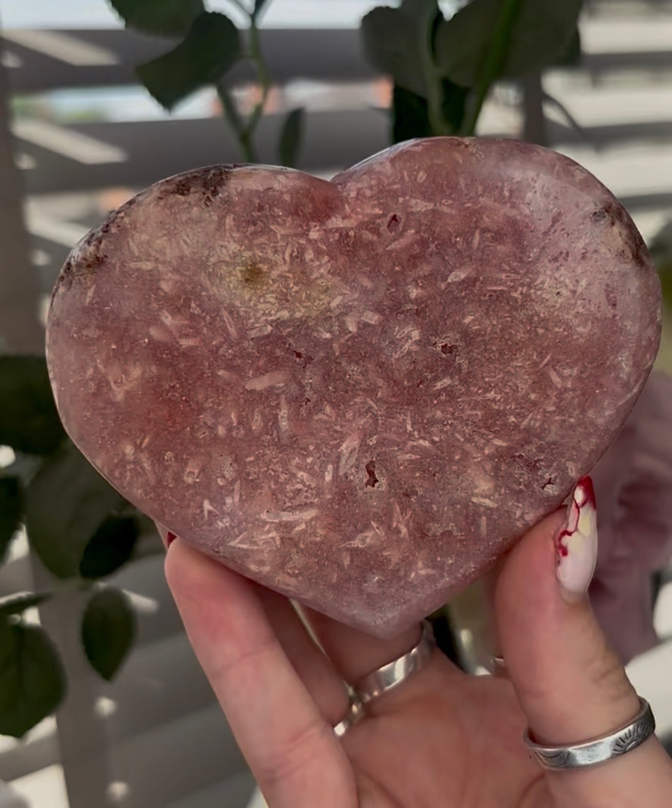 pink amethyst heart - comes with stand 10cm