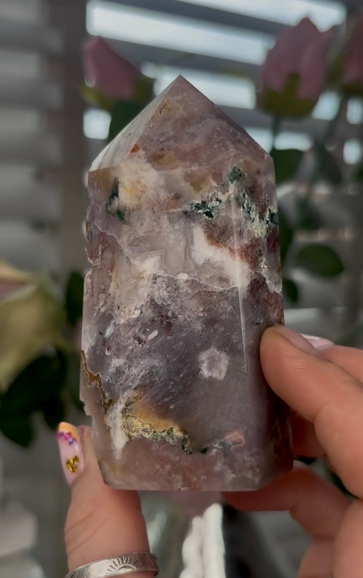 Beautiful, Pink amethyst & jasper tower