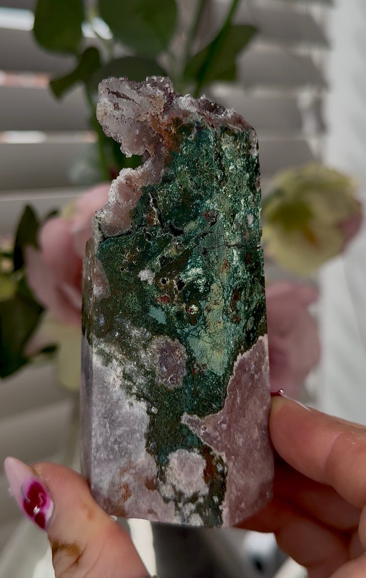 High quality Pink amethyst tower with jasper 11cm(h) 5cm(w)