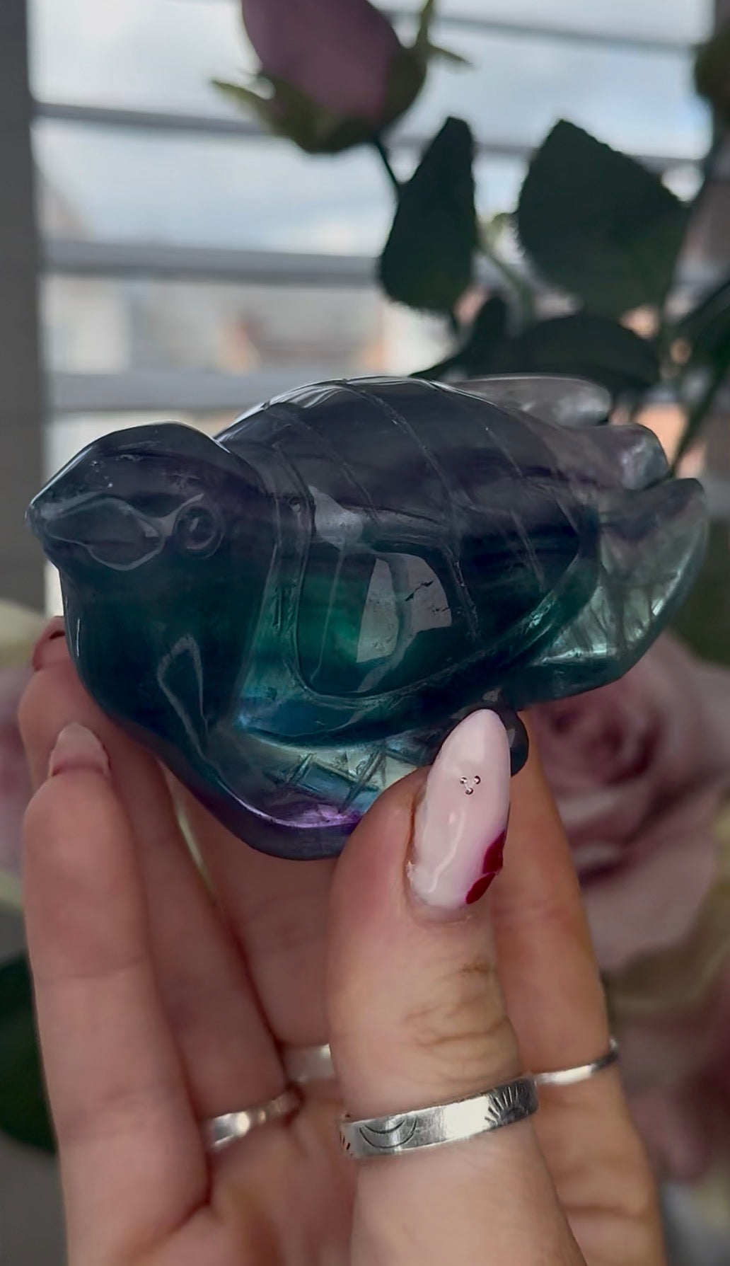 High grade, fluorite sea turtle in green & blue