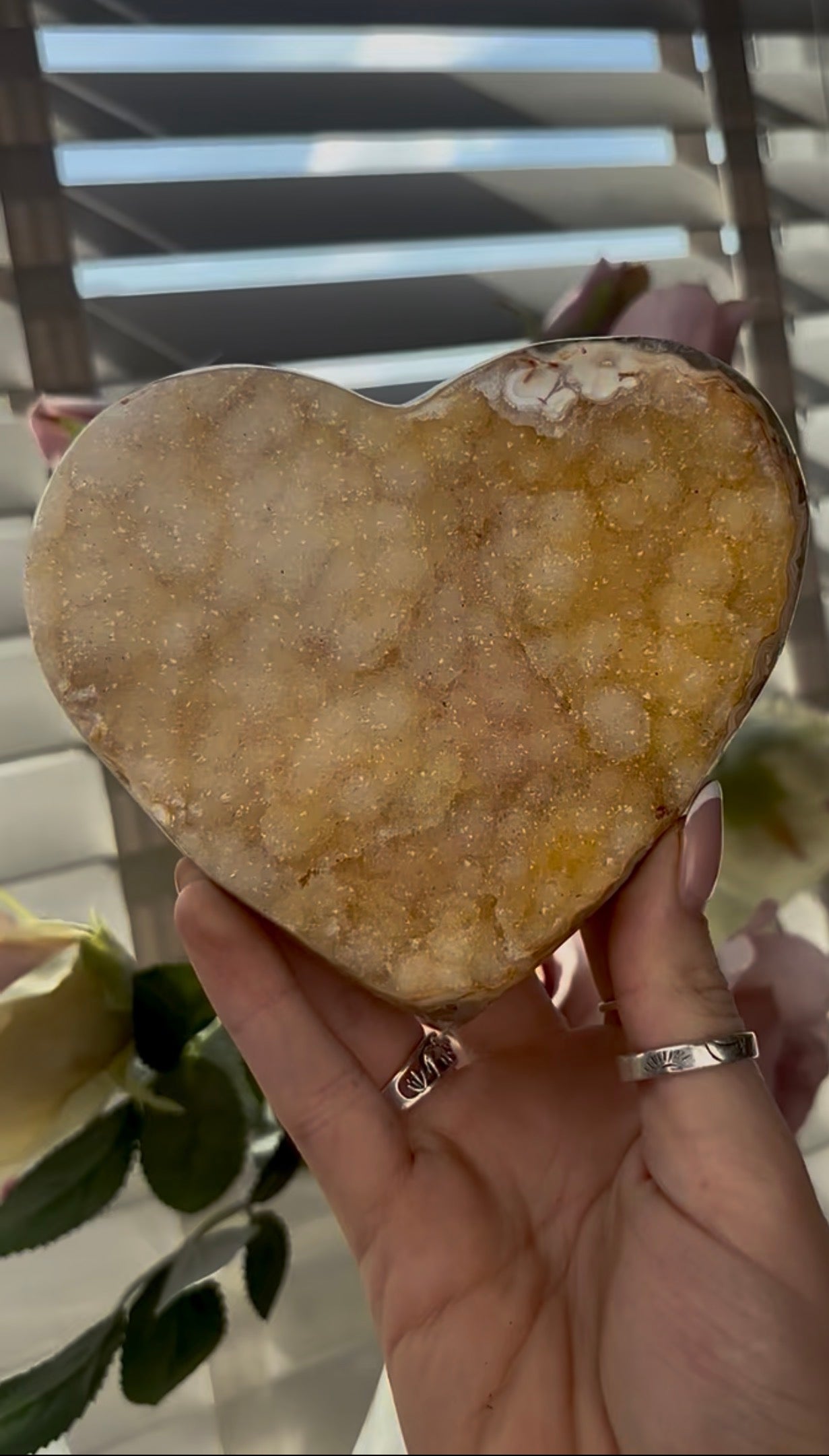 Uruguay, sugar druzy, amethyst heart in lemon tone - comes with stand