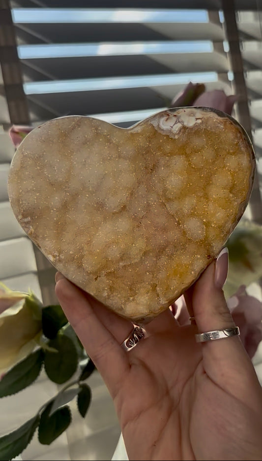 Uruguay, sugar druzy, amethyst heart in lemon tone - comes with stand