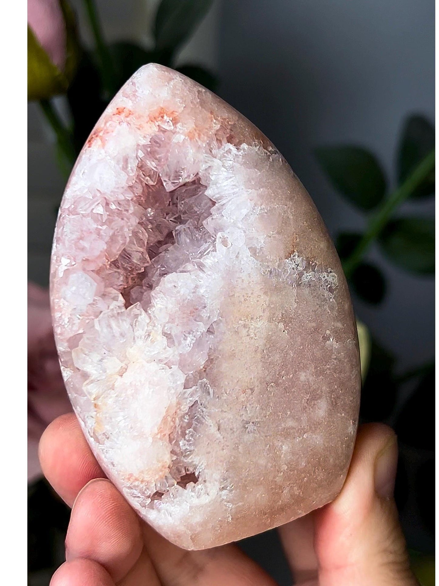 High grade, pink amethyst flame with quartz
