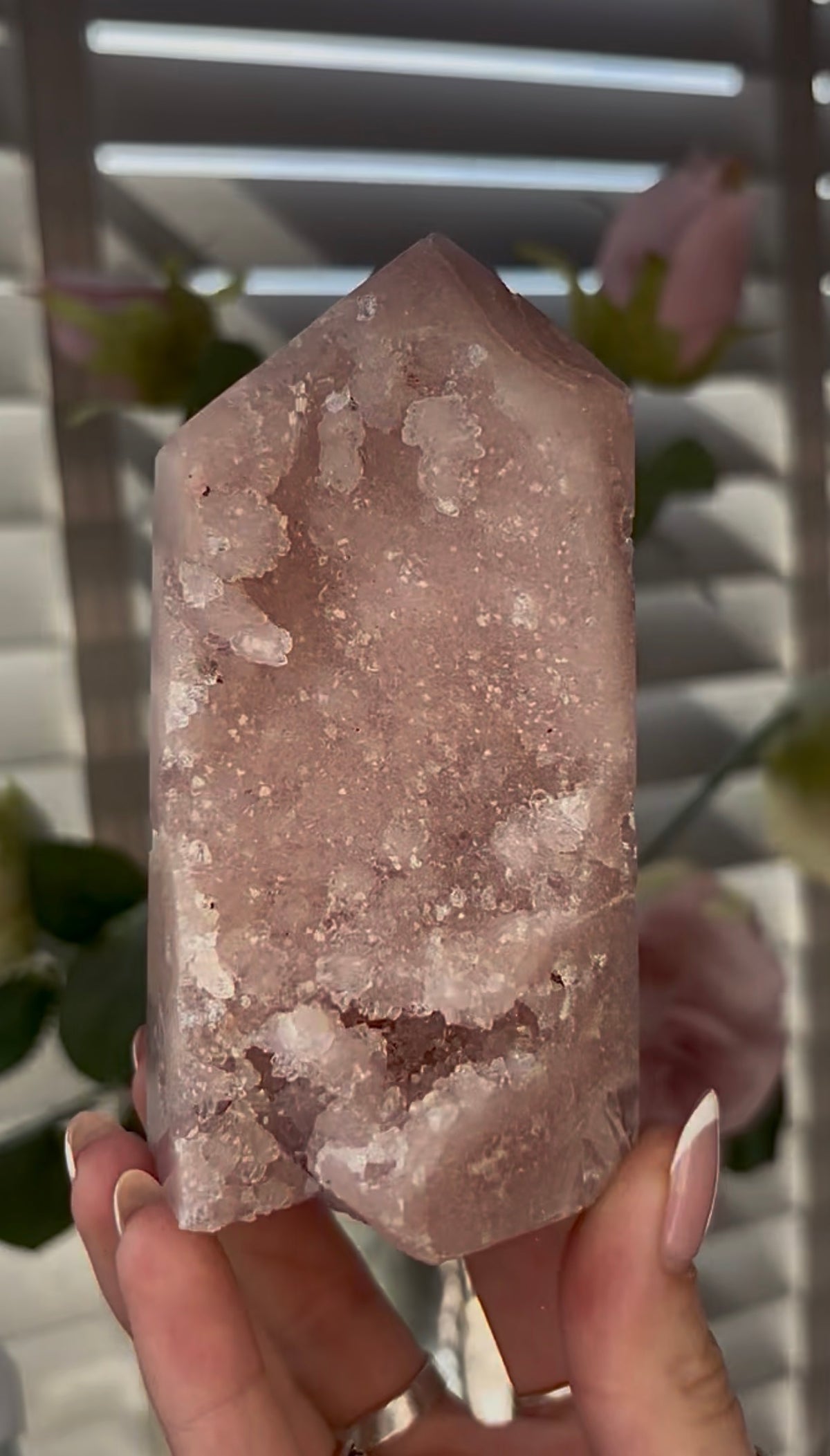 Beautiful, high quality, Pink amethyst tower 11.5cm(h) by 6cm(w)