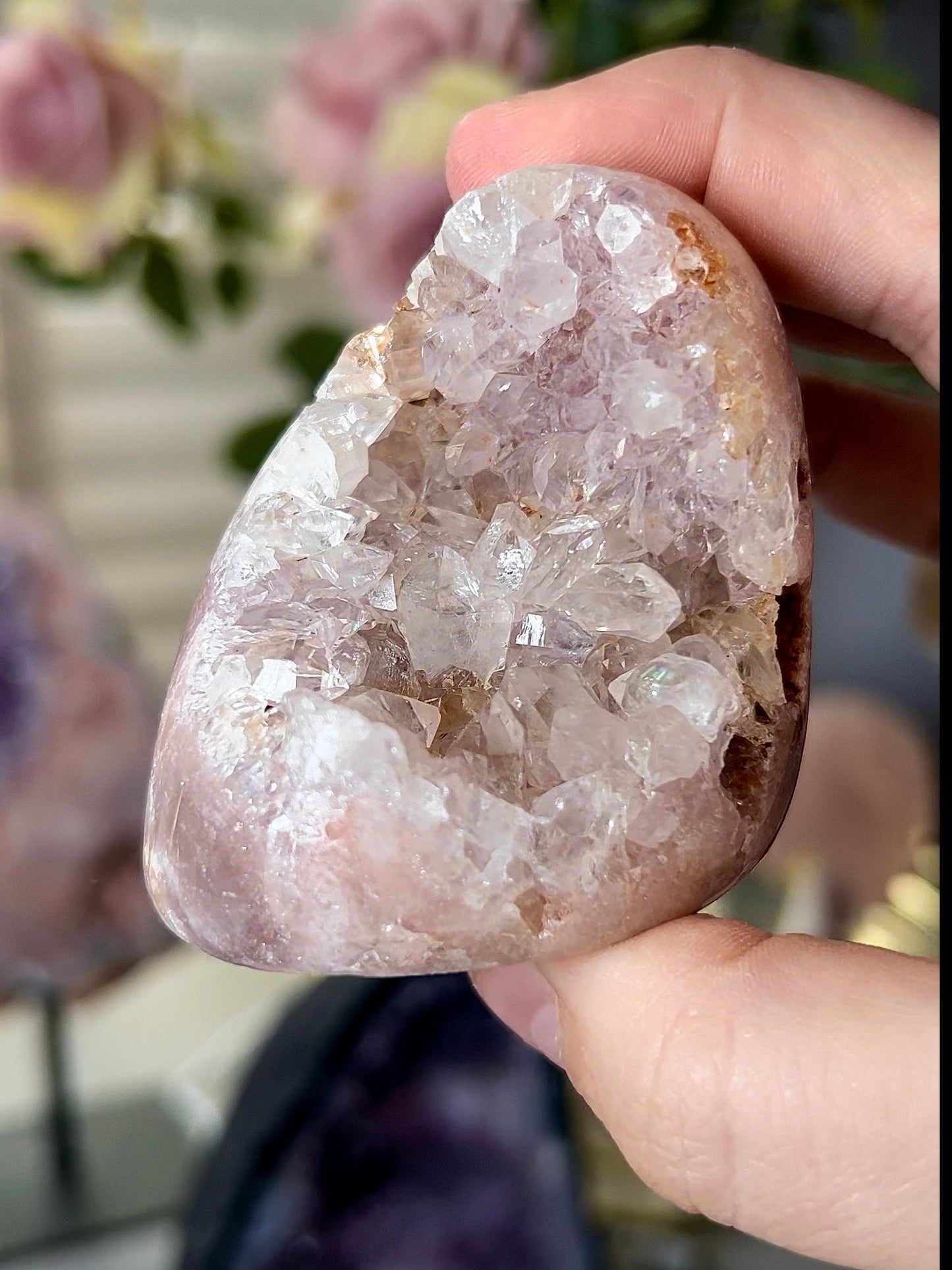 high grade, rainbow quartz, pink amethyst freeform