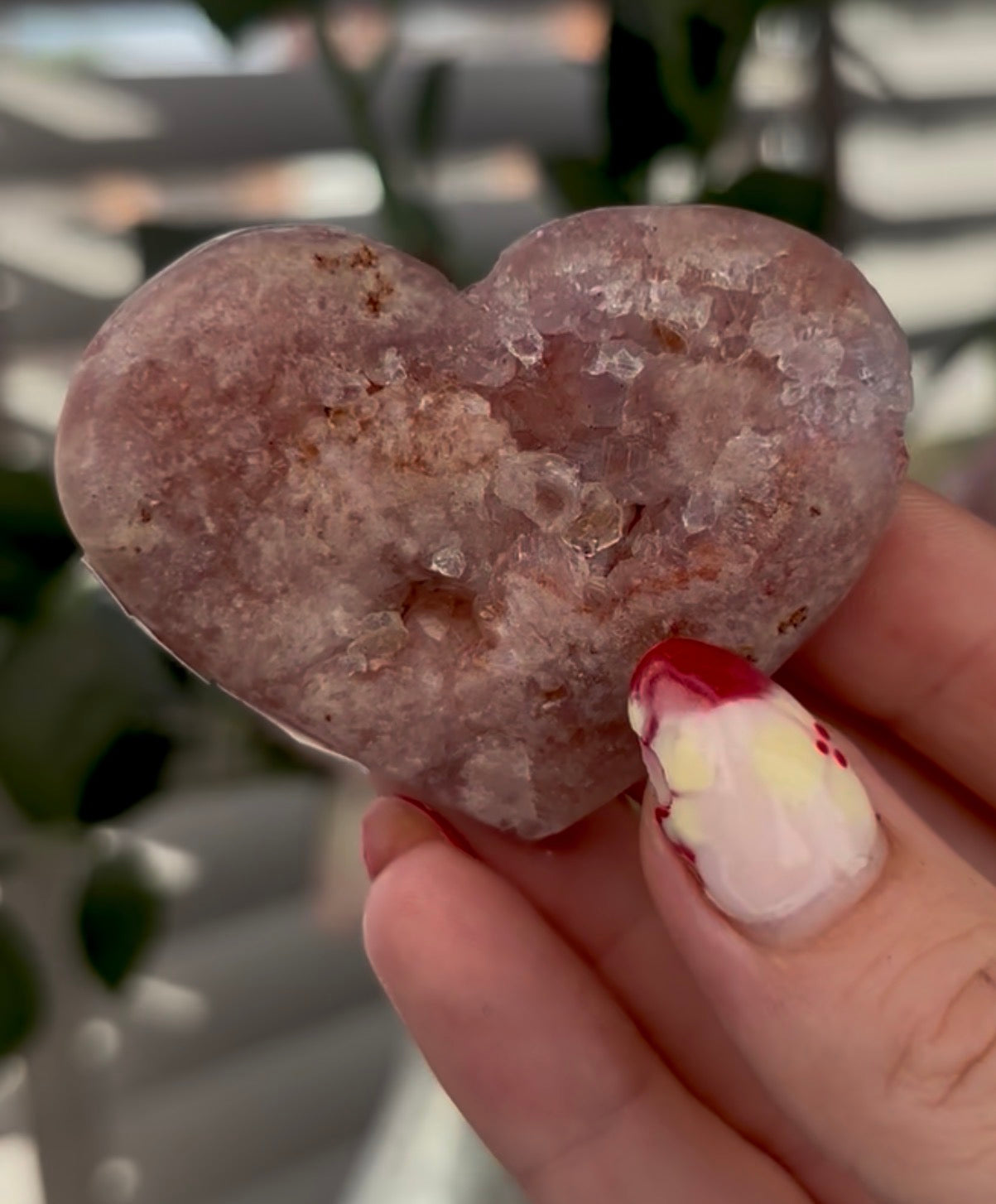 Mini pink amethyst heart - comes with stand 5.5cm