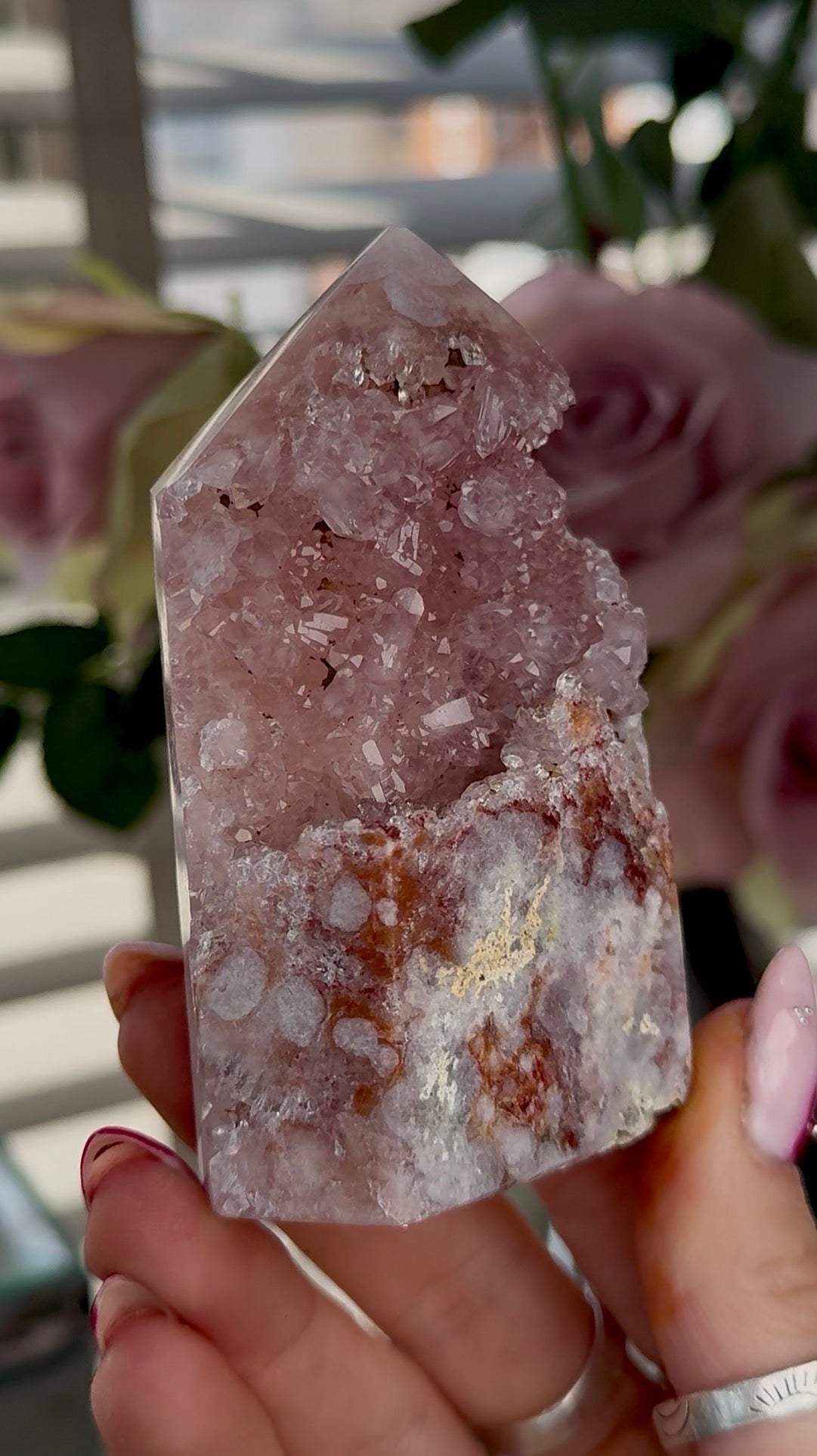 High quality Pink amethyst tower