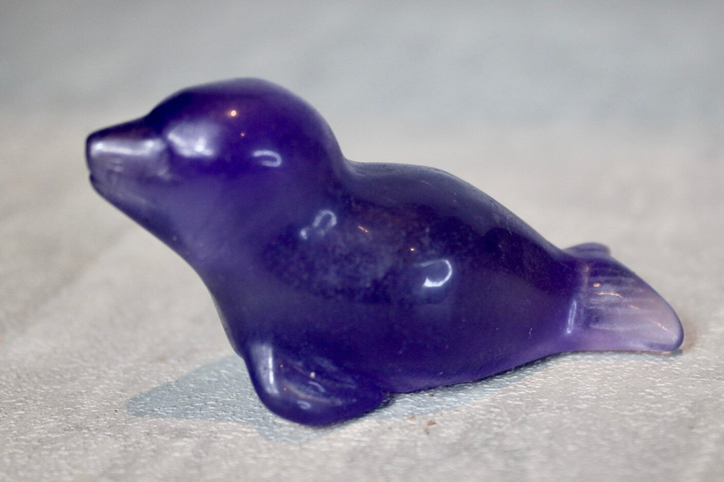 Purple fluorite, seal carving 4.5 (h) 7cm (l)