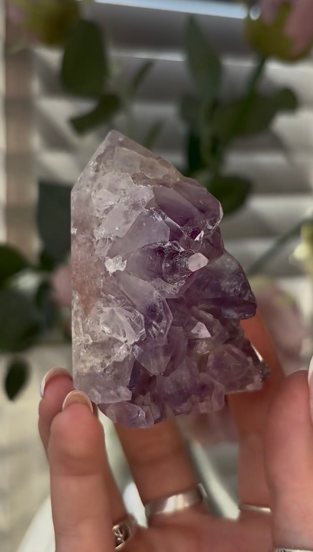 Beautiful, chunky Pink amethyst tower with purple quartz 7cm(h) by 4.5cm(w)