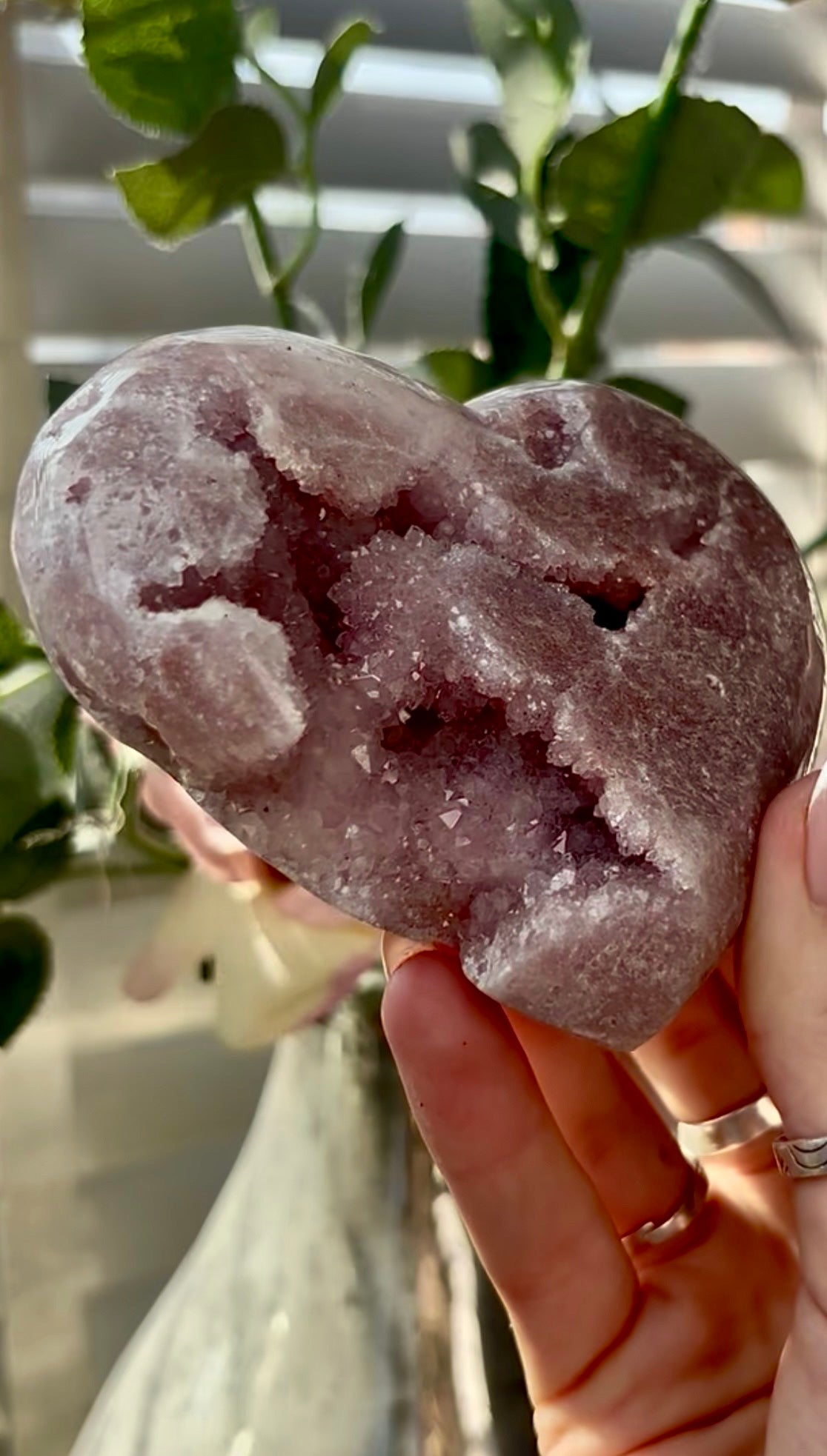 Gorgeous,  pink amethyst heart- comes with stand