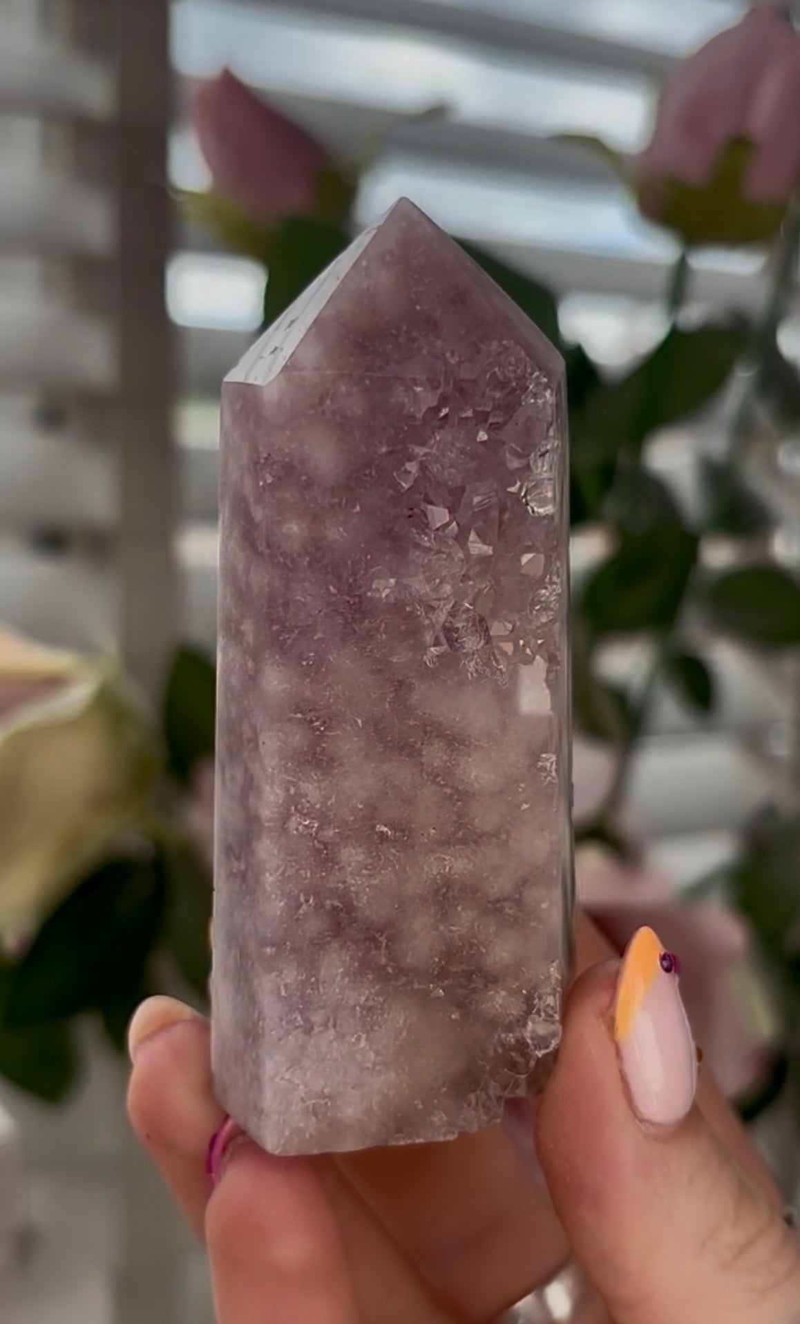 Pretty, Pink amethyst tower in lilac tones