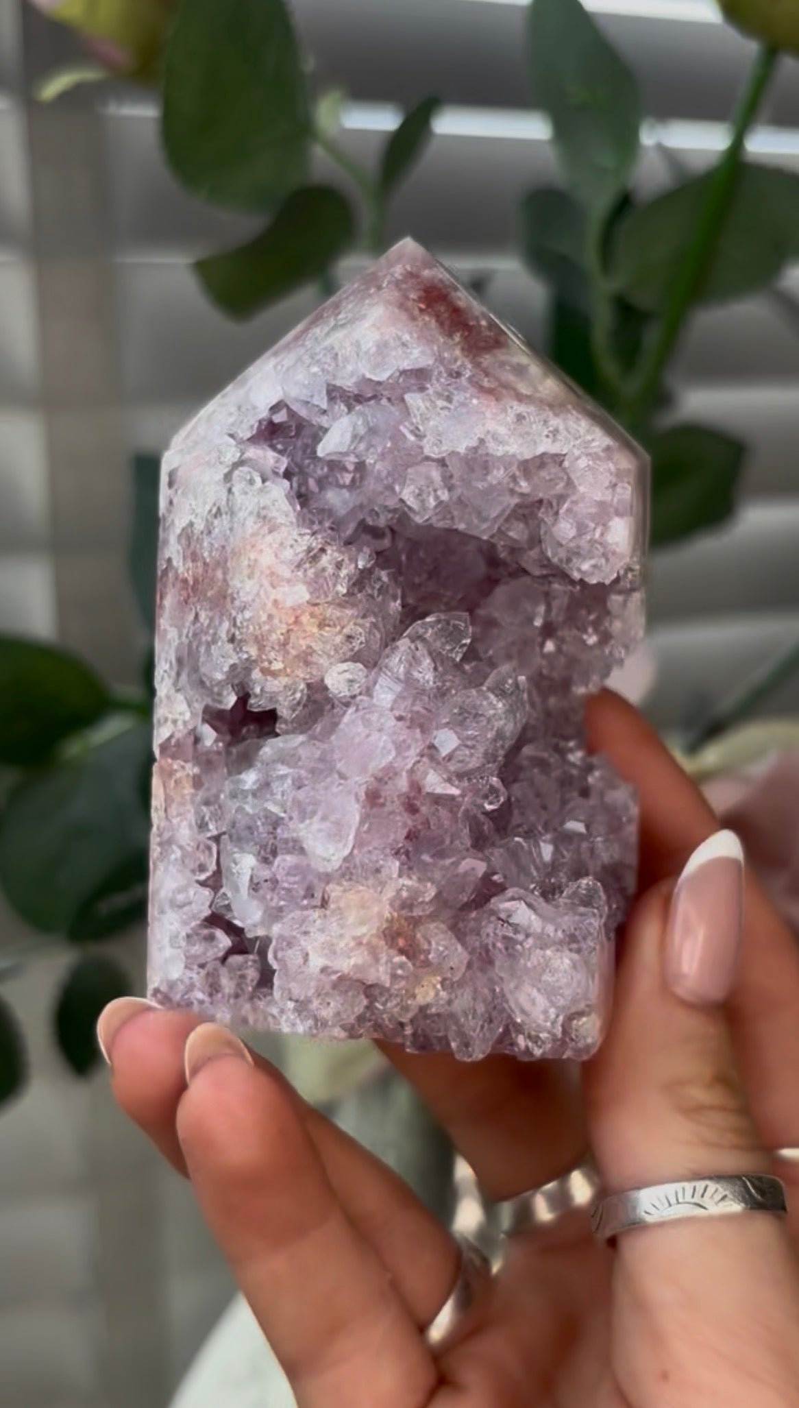 Beautiful, hq, druzy, Pink amethyst tower 9cm(h) by 6cm(w)