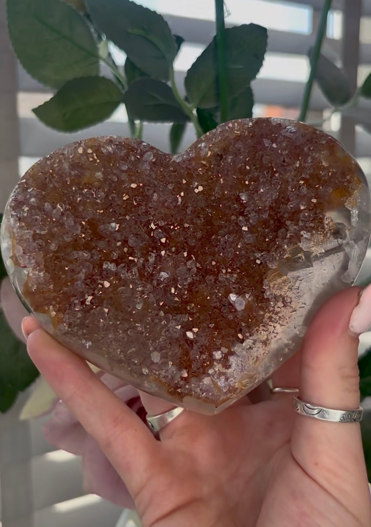 Uruguay, rainbow amethyst heart - comes with stand in orange no tones