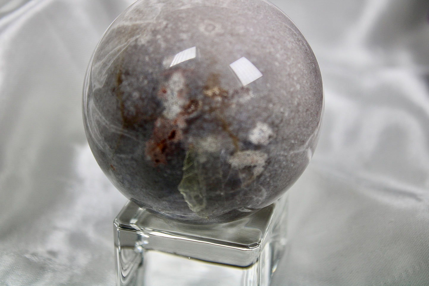 Pink amethyst x flower agate sphere 338g 6cm