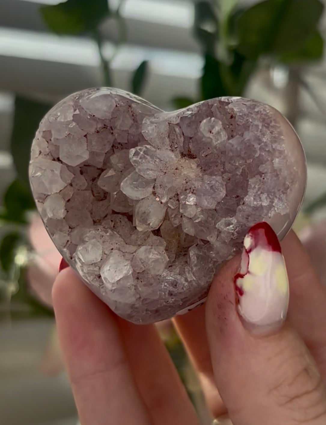 Mini pink amethyst heart - comes with stand