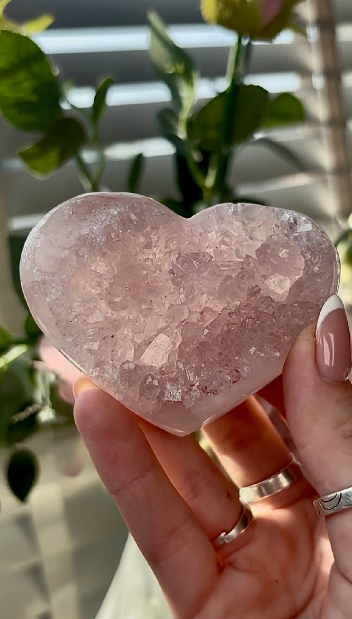 Gorgeous, high quality, pink amethyst quartz heart- comes with stand
