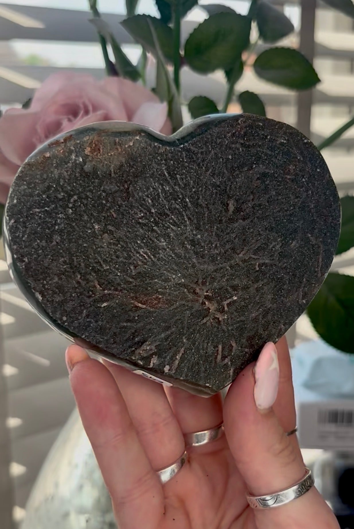 Uruguay, black amethyst heart - comes with stand