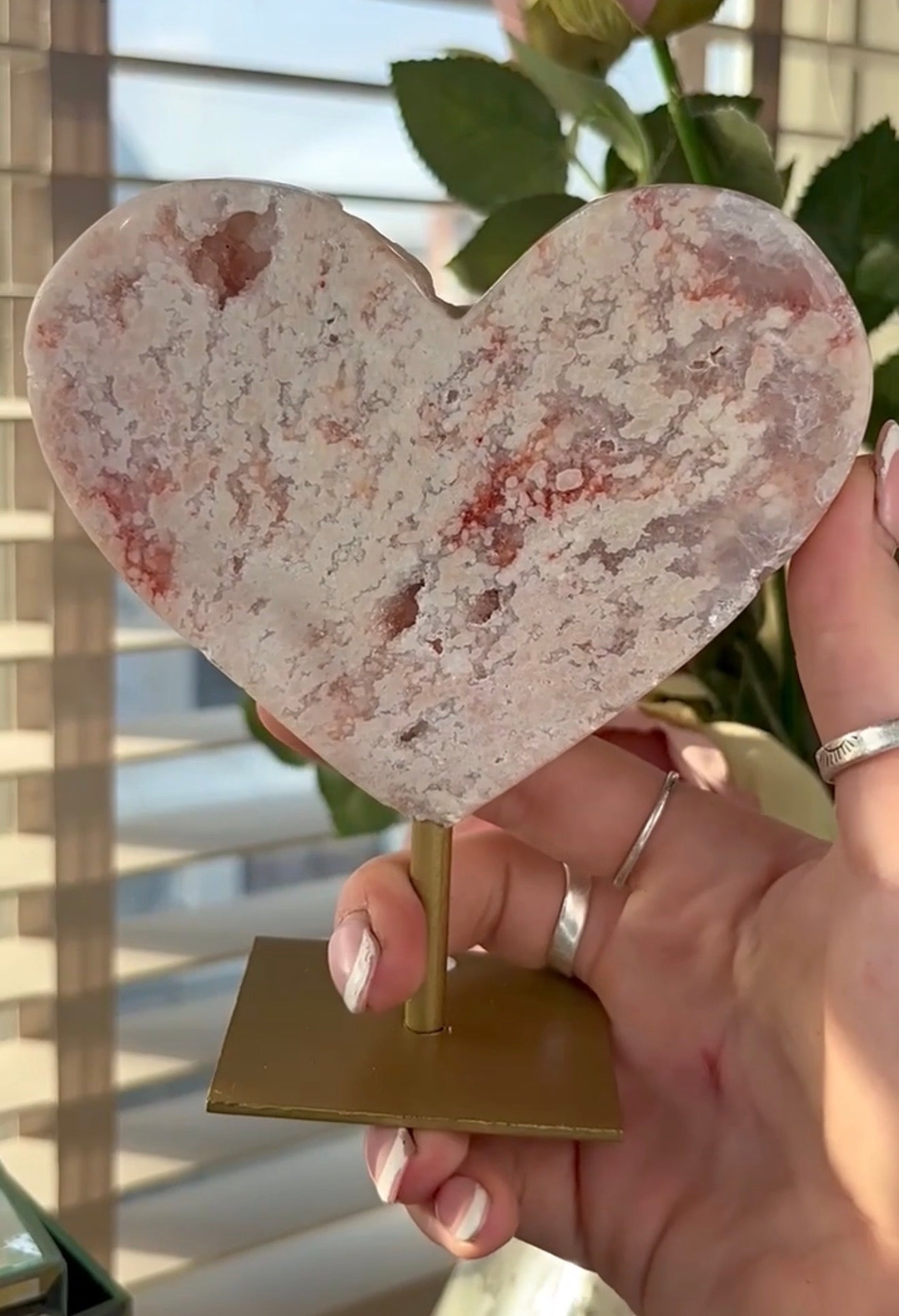 High quality pink amethyst heart with stand