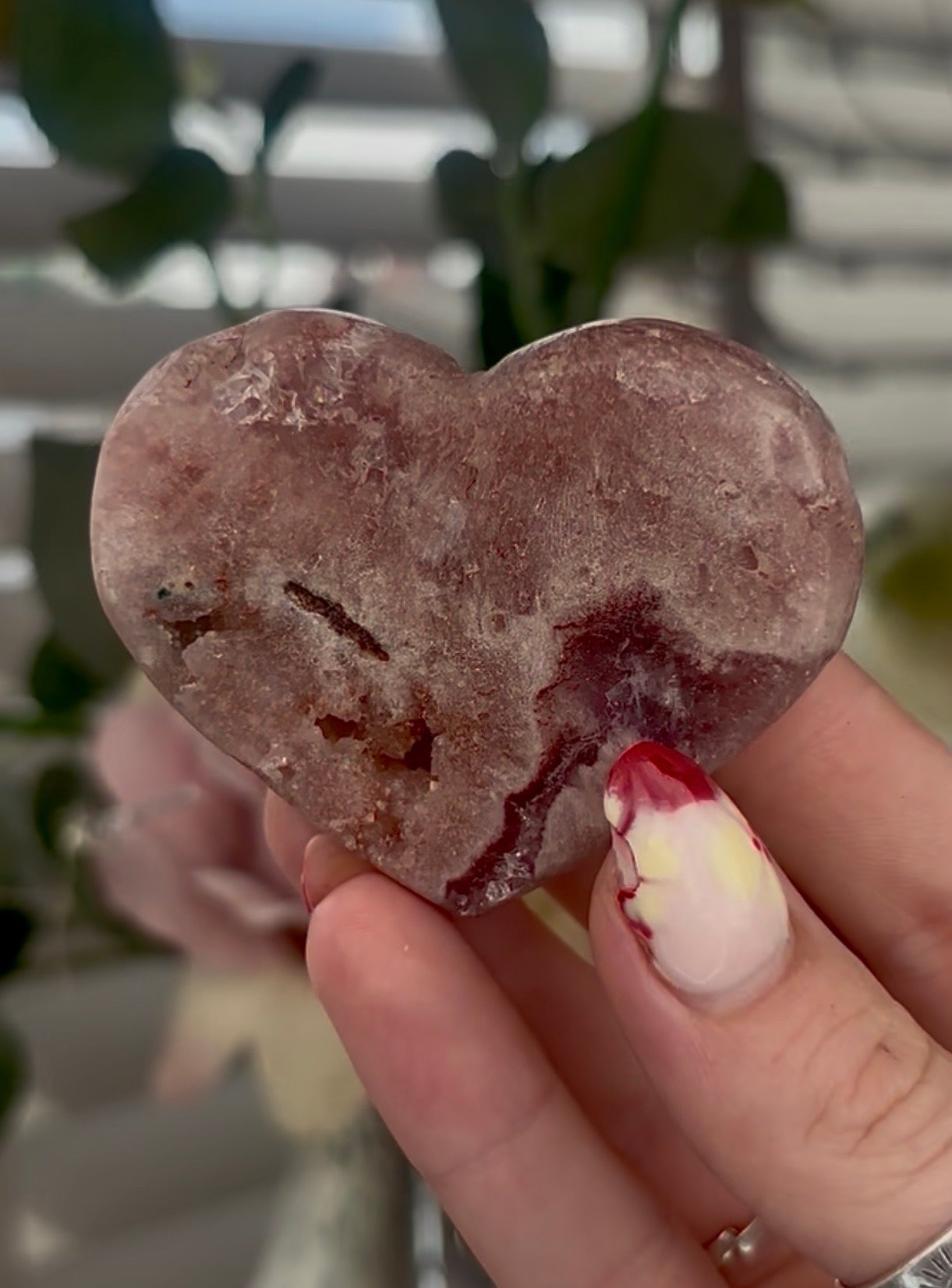 Mini pink amethyst heart - comes with stand 6cm