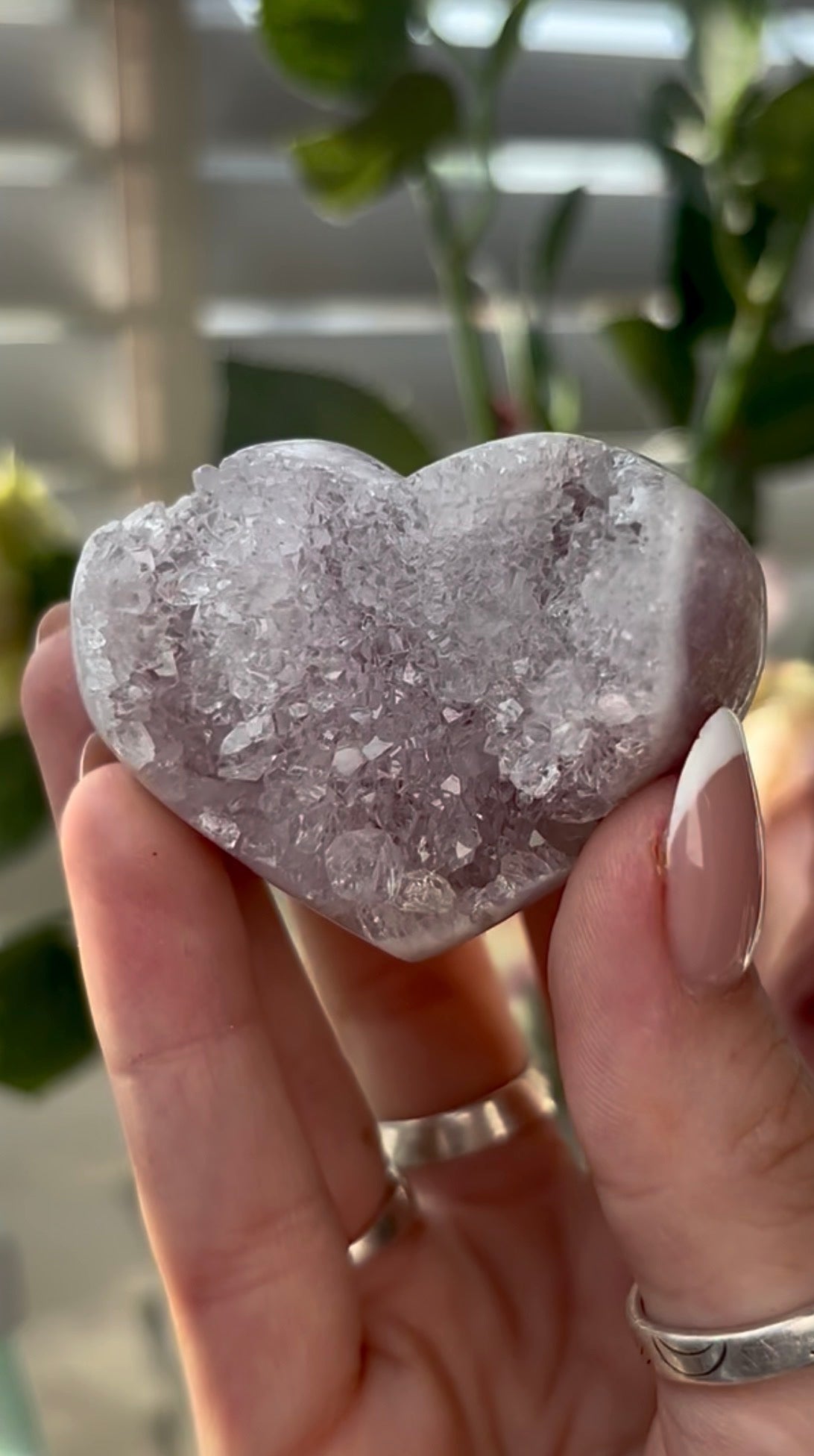 Gorgeous,  druzy, pink amethyst heart- comes with stand
