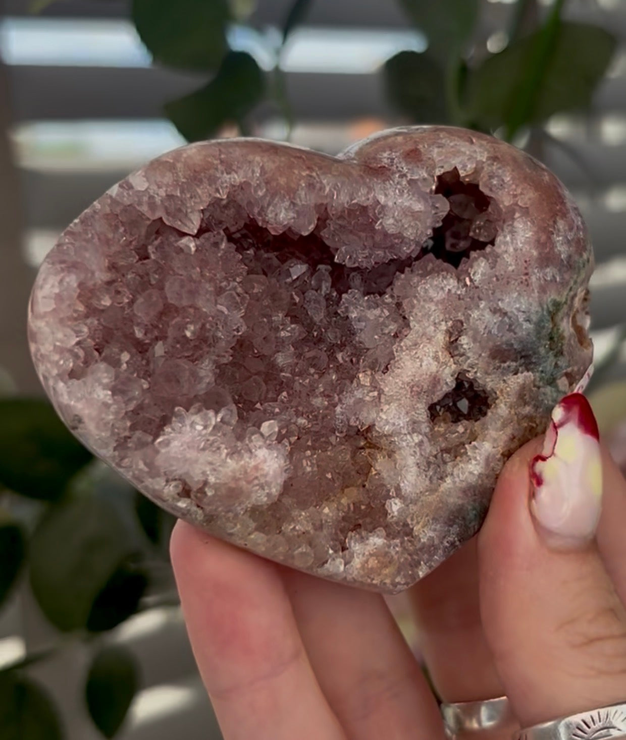 pink amethyst heart - comes with stand (8.3cm)