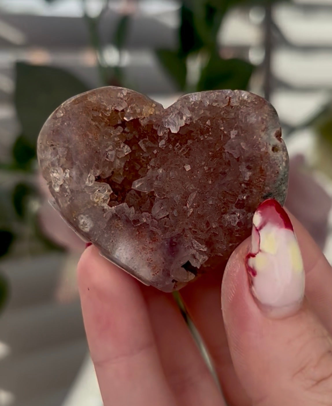 Mini pink amethyst heart - comes with stand