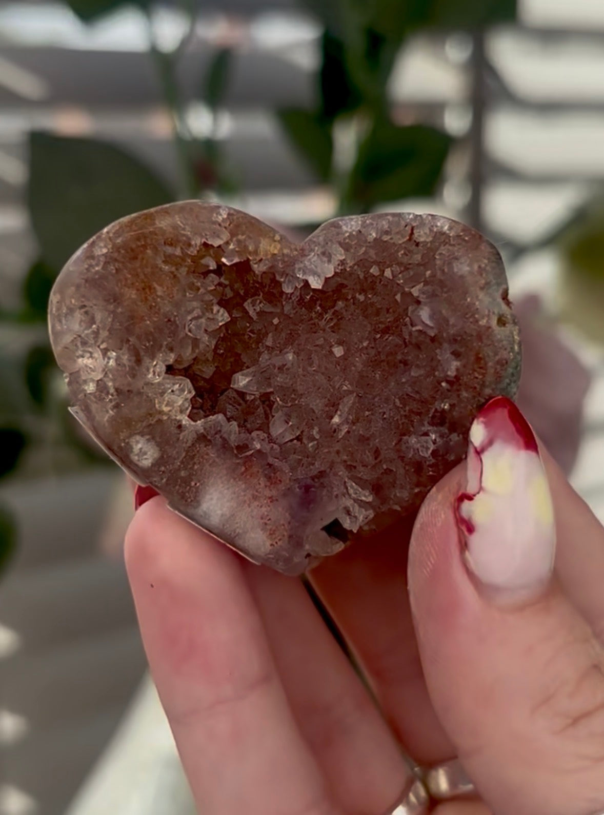 Mini pink amethyst heart - comes with stand