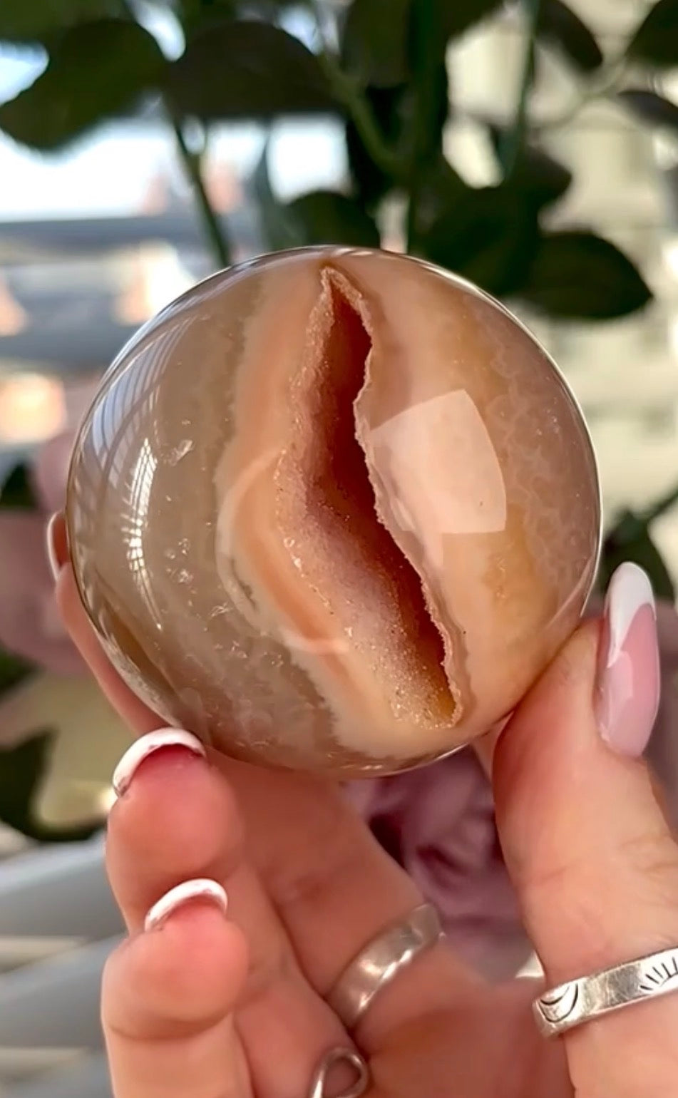 Gorgeous, high grade, agate sphere in orange/peach tones