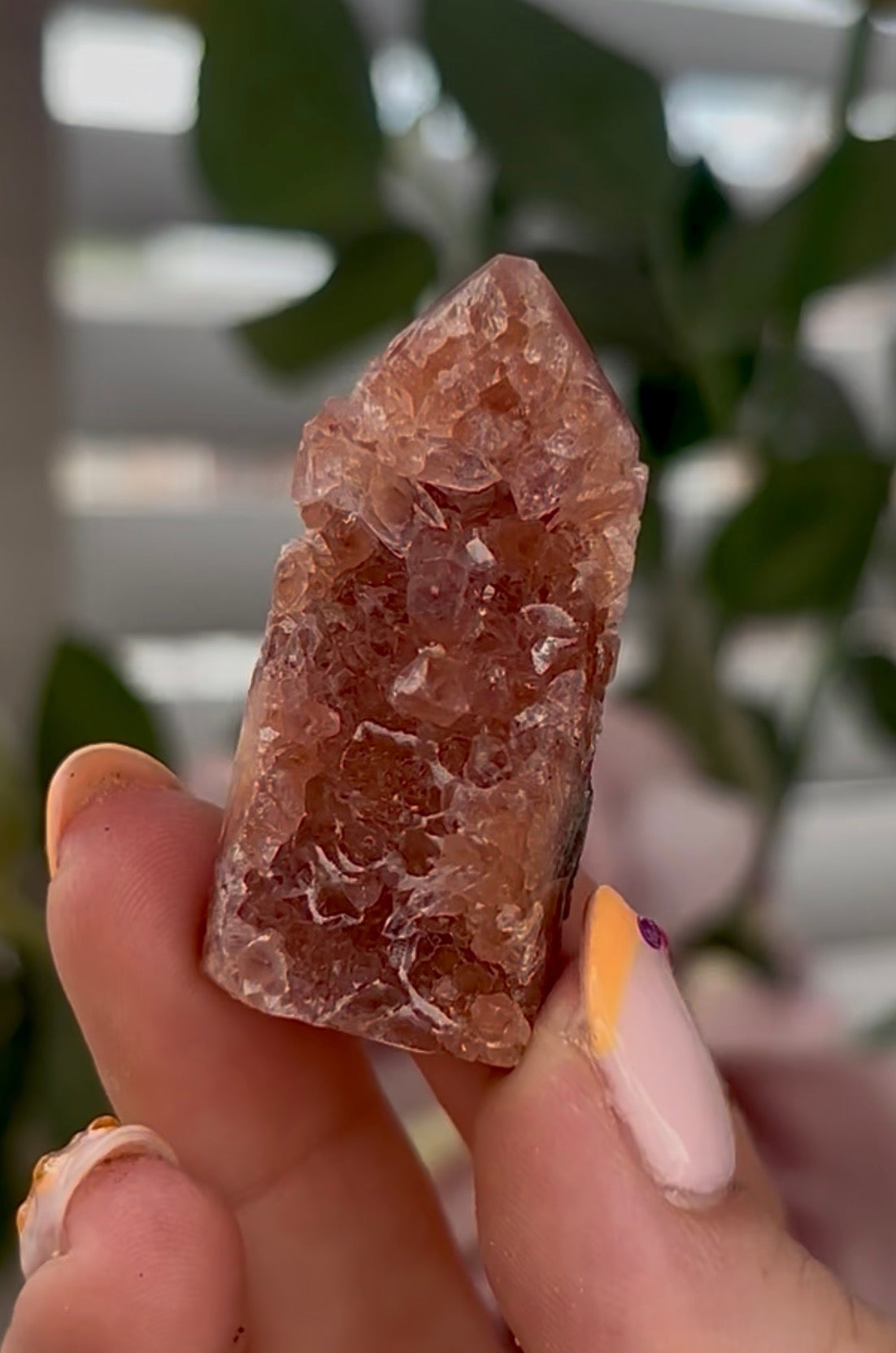 Mini, Pink amethyst tower in burnt orange tones