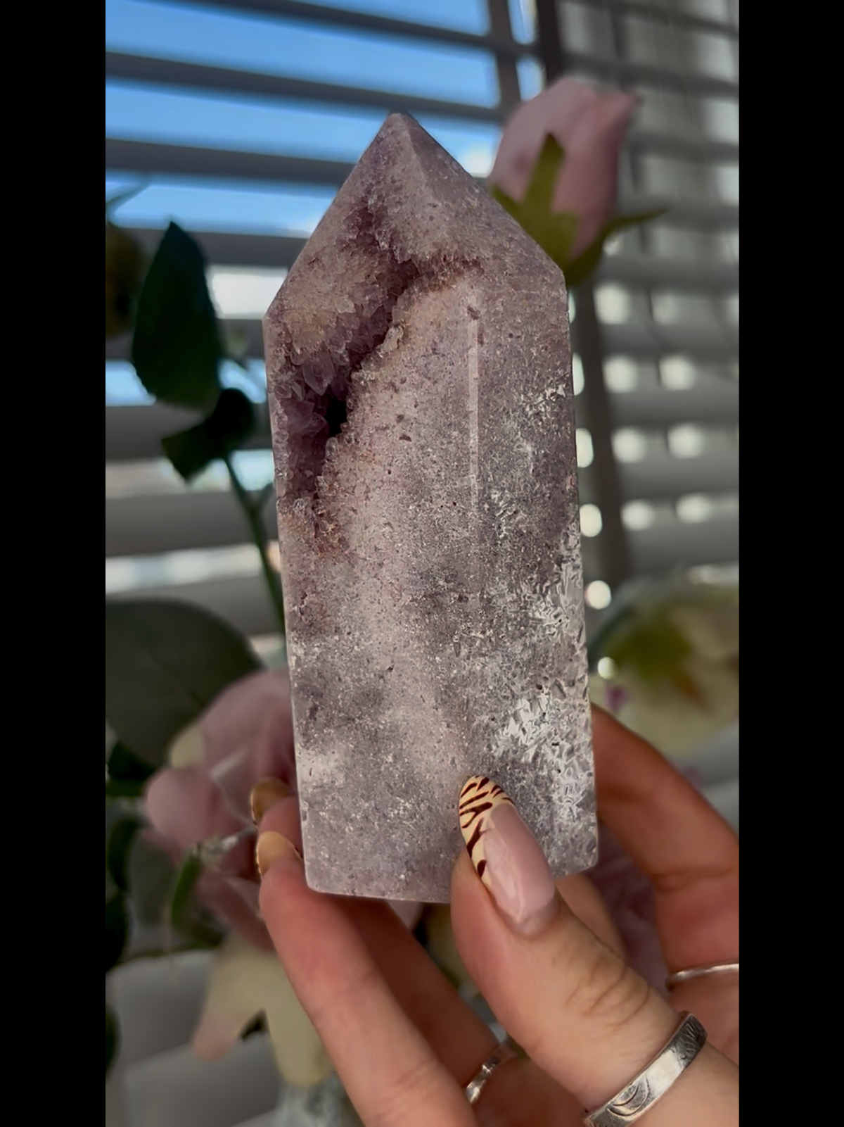 Beautiful, Pink amethyst tower 12cm tall 450g