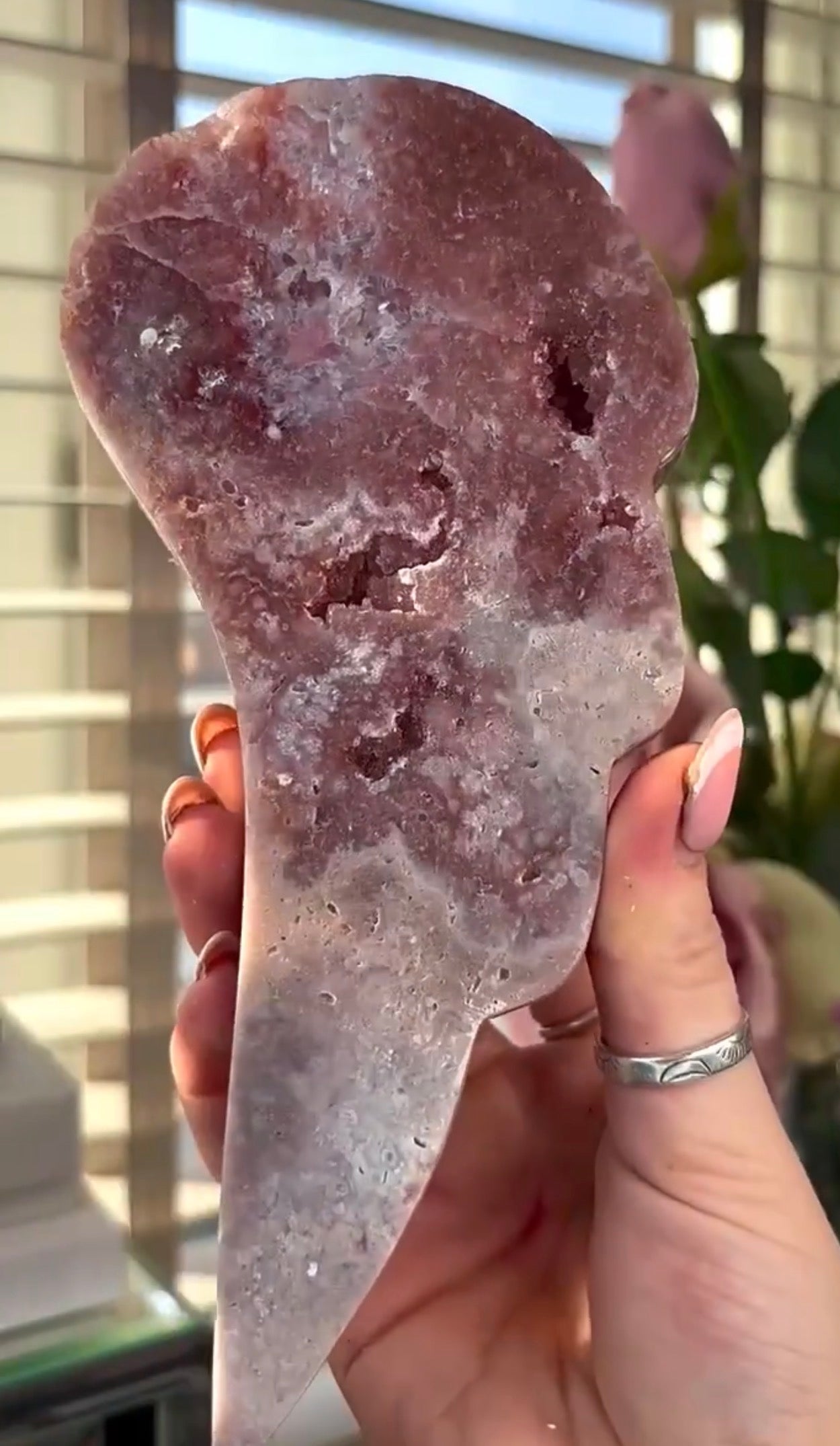 High quality, pink amethyst wings in reddish/deep pink tone - comes with stand