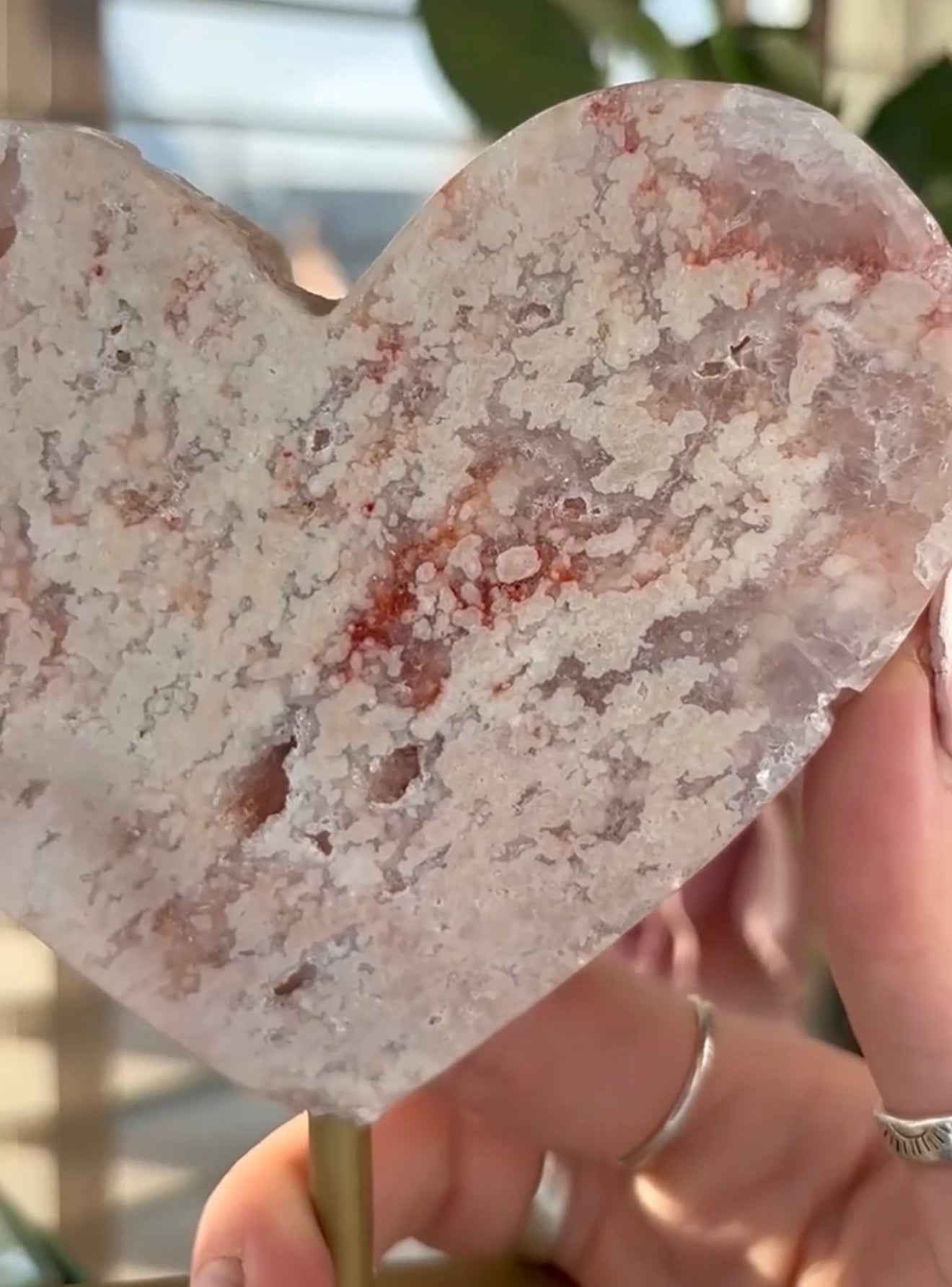High quality pink amethyst heart with stand
