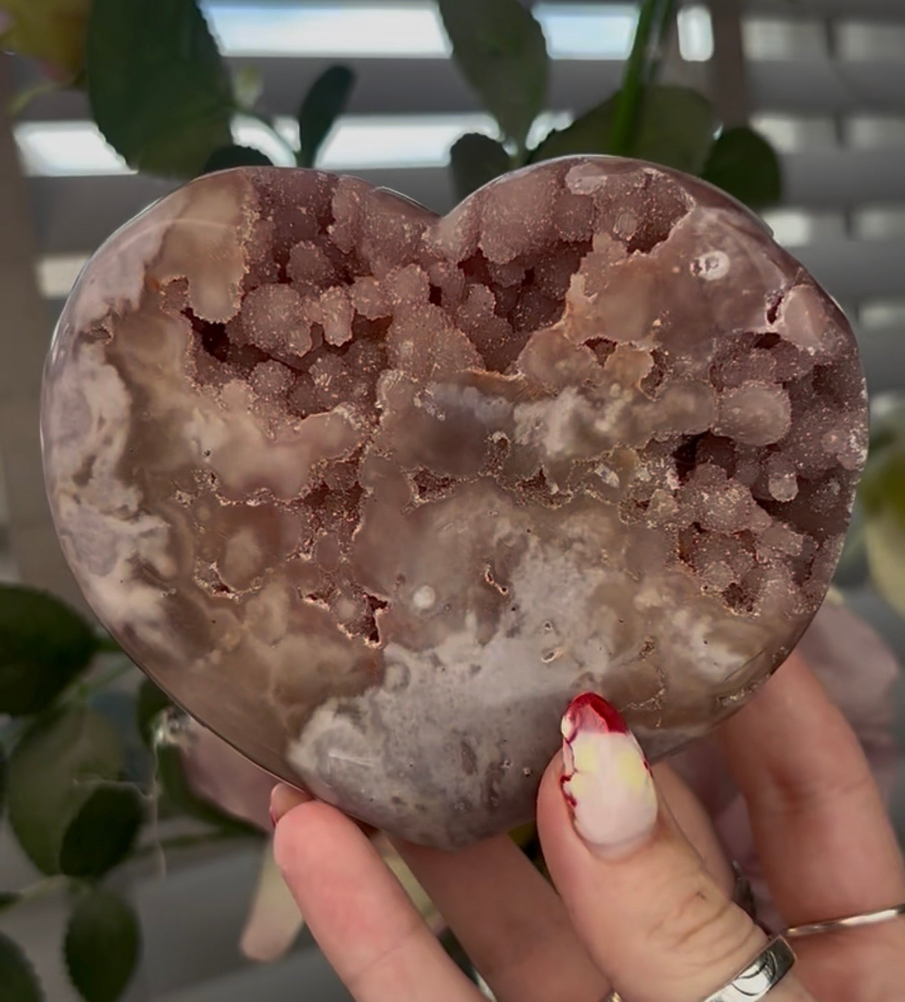 Sugar bubble druzy, pink amethyst heart - comes with stand (11cm)