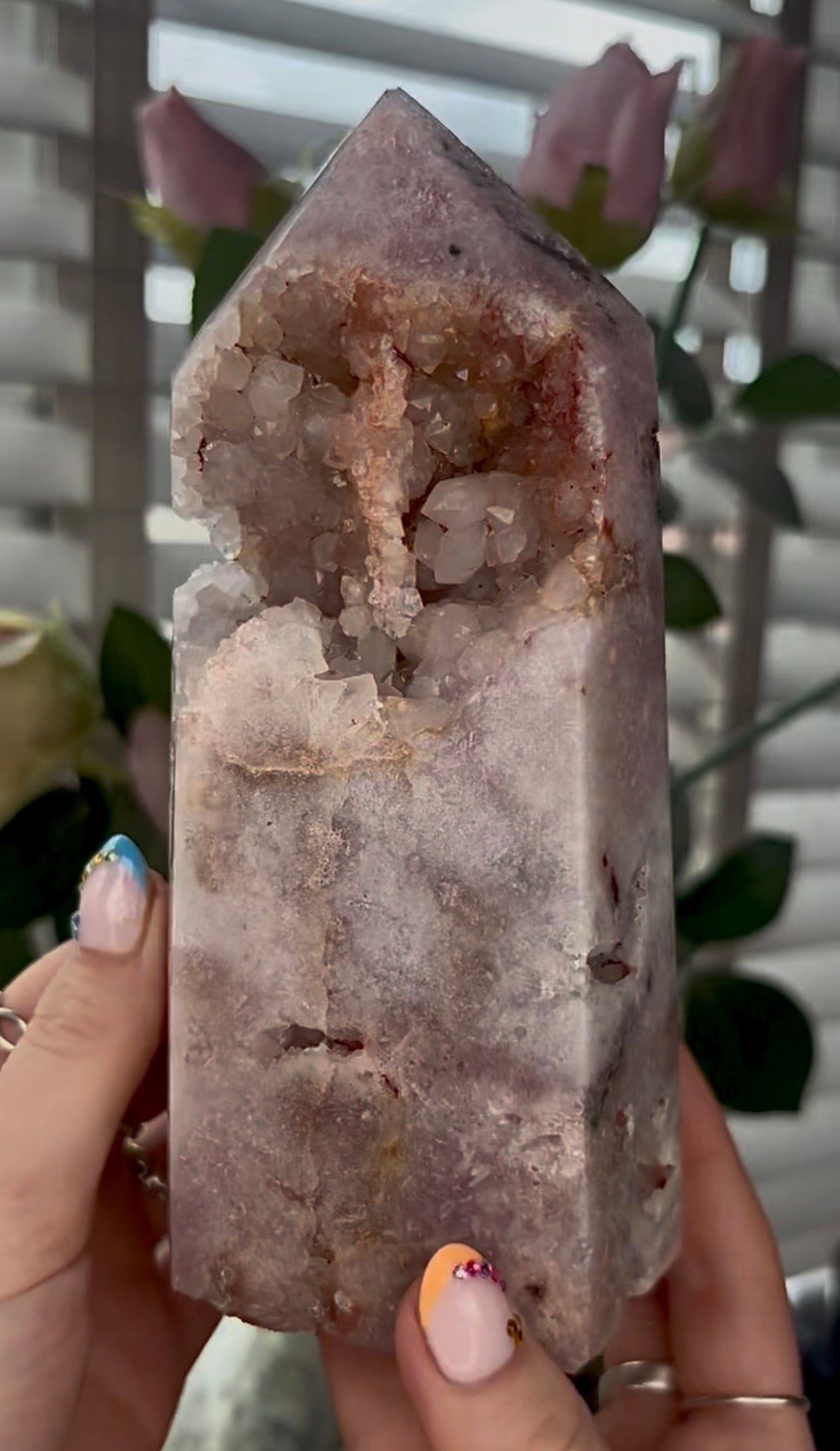 Beautiful, large, Pink amethyst tower