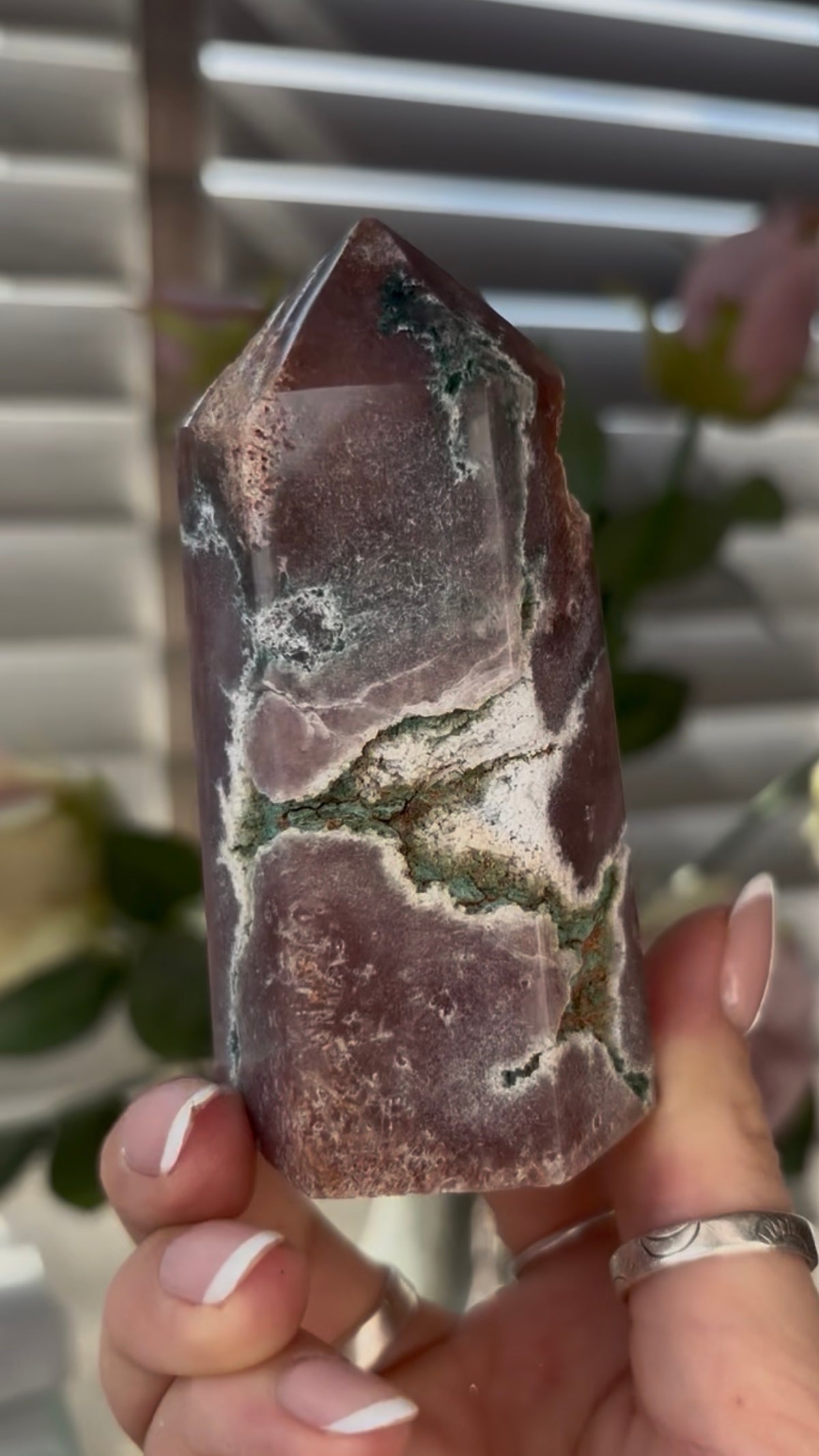 Cute, Pink amethyst tower 9cm(h) by 5cm(w)