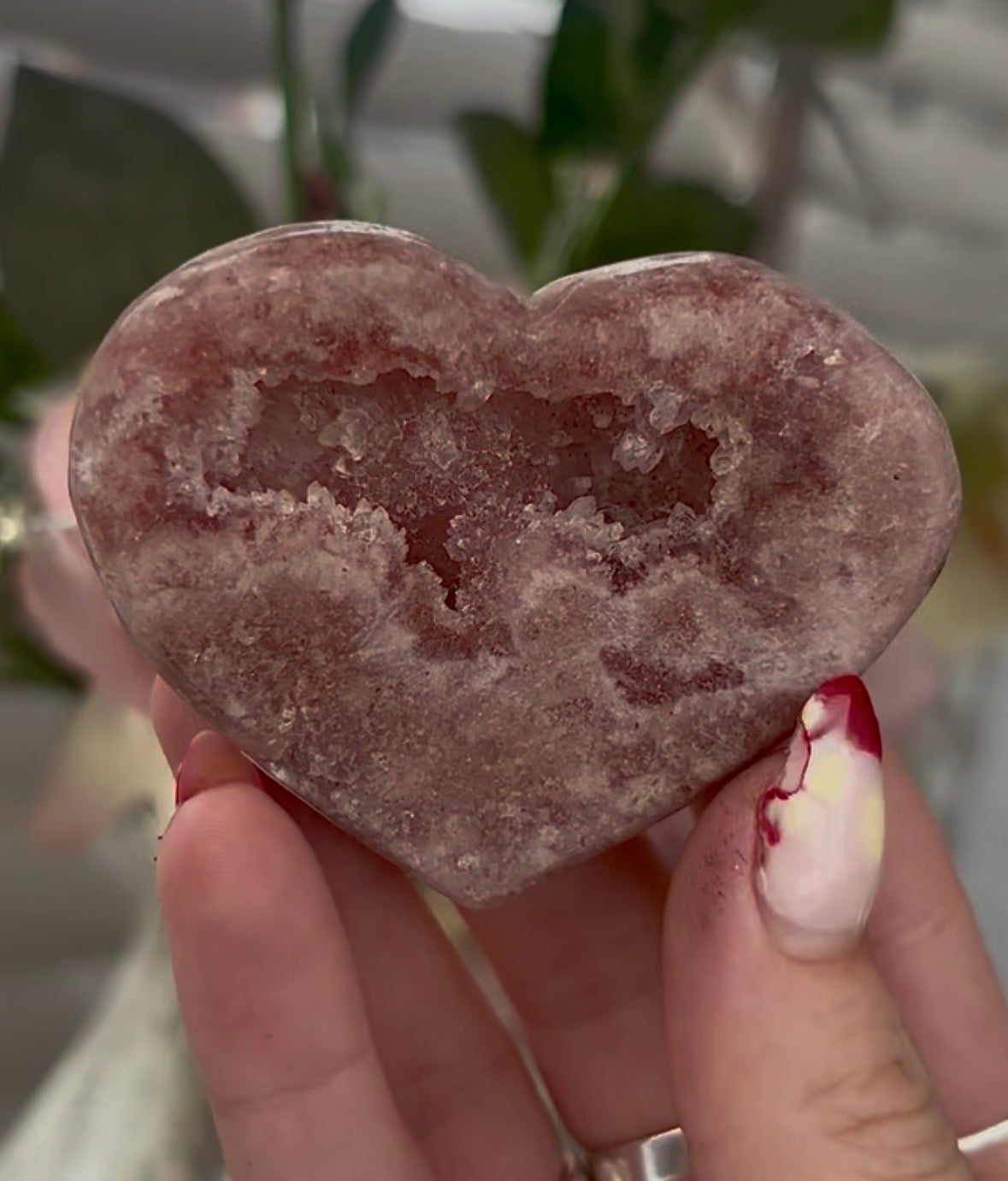 Mini pink amethyst heart - comes with stand