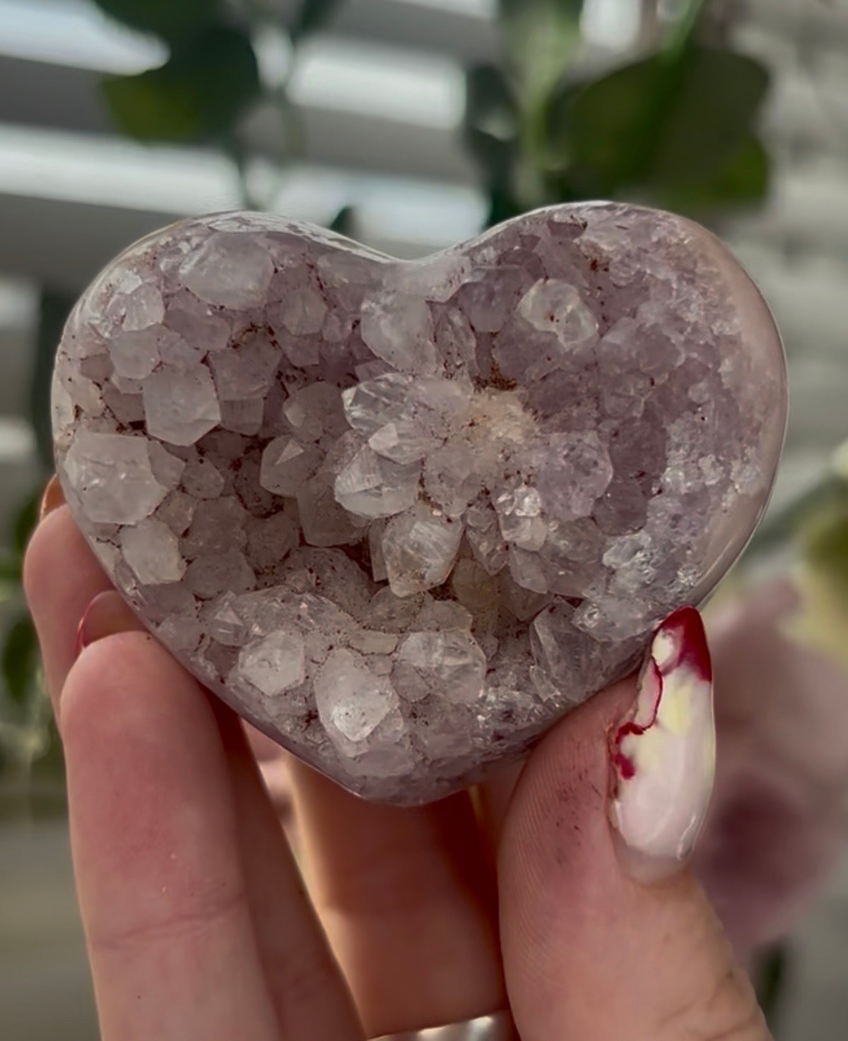 Mini pink amethyst heart - comes with stand